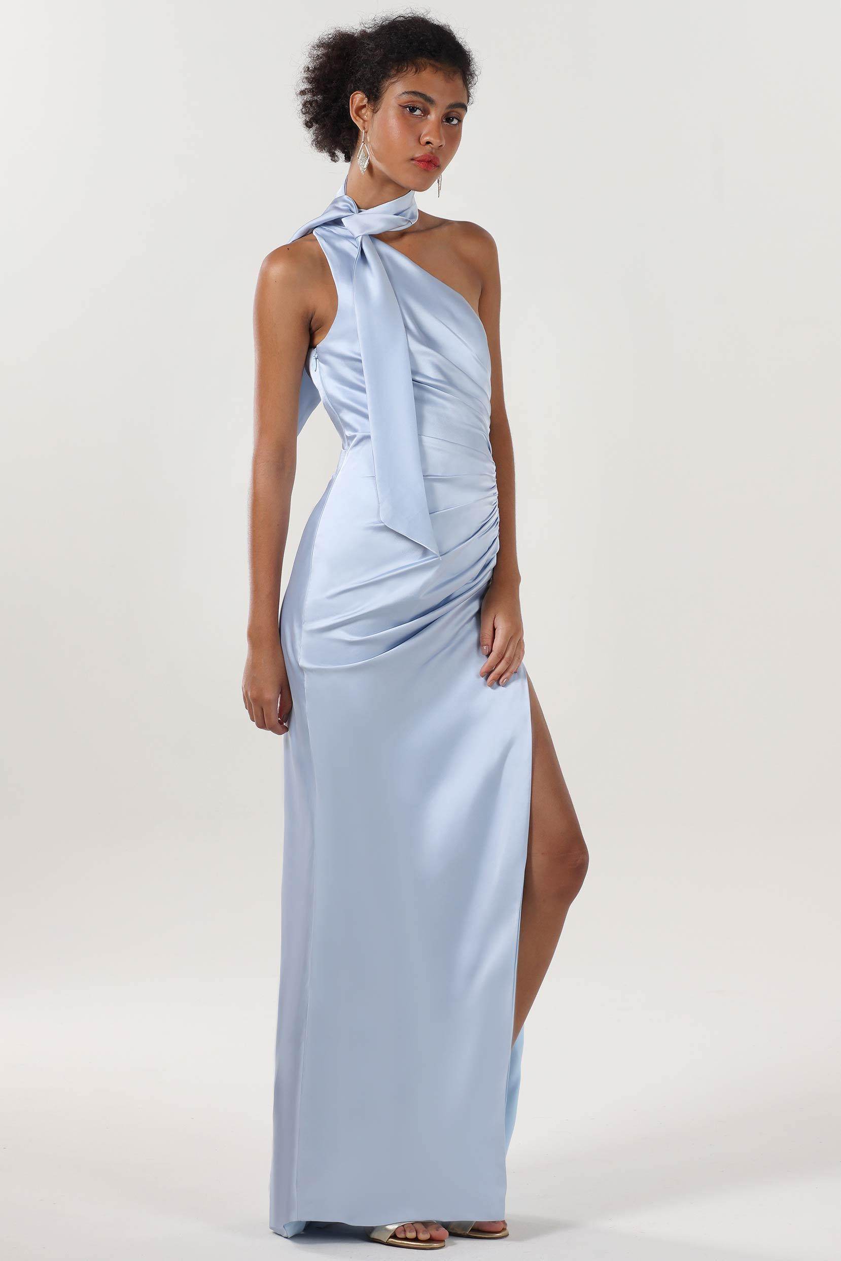 Sheath-Column Maxi Luxe Satin Bridesmaid Dress CS0604BM - COCOMELODY
