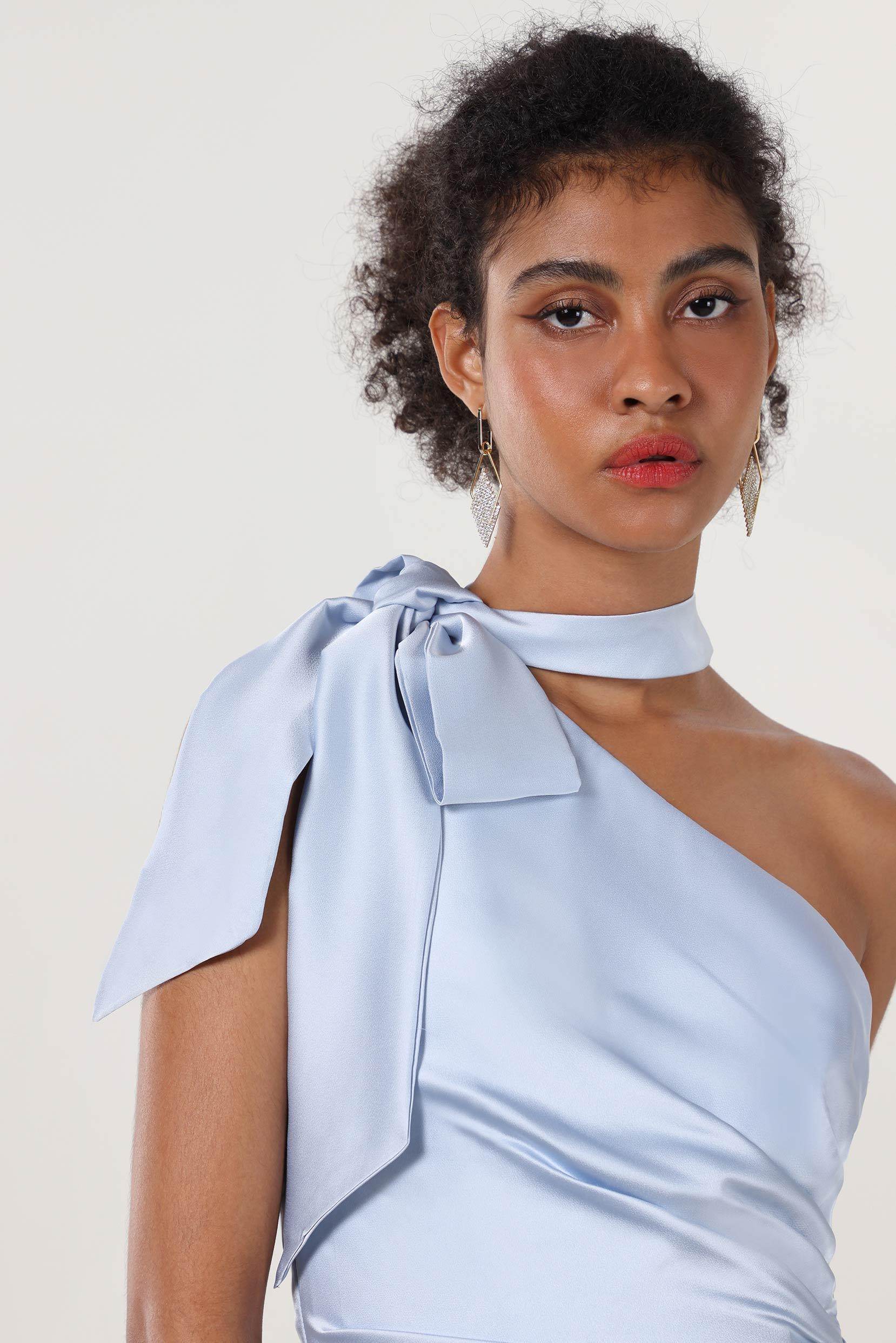 Sheath-Column Maxi Luxe Satin Bridesmaid Dress CS0604BM - COCOMELODY