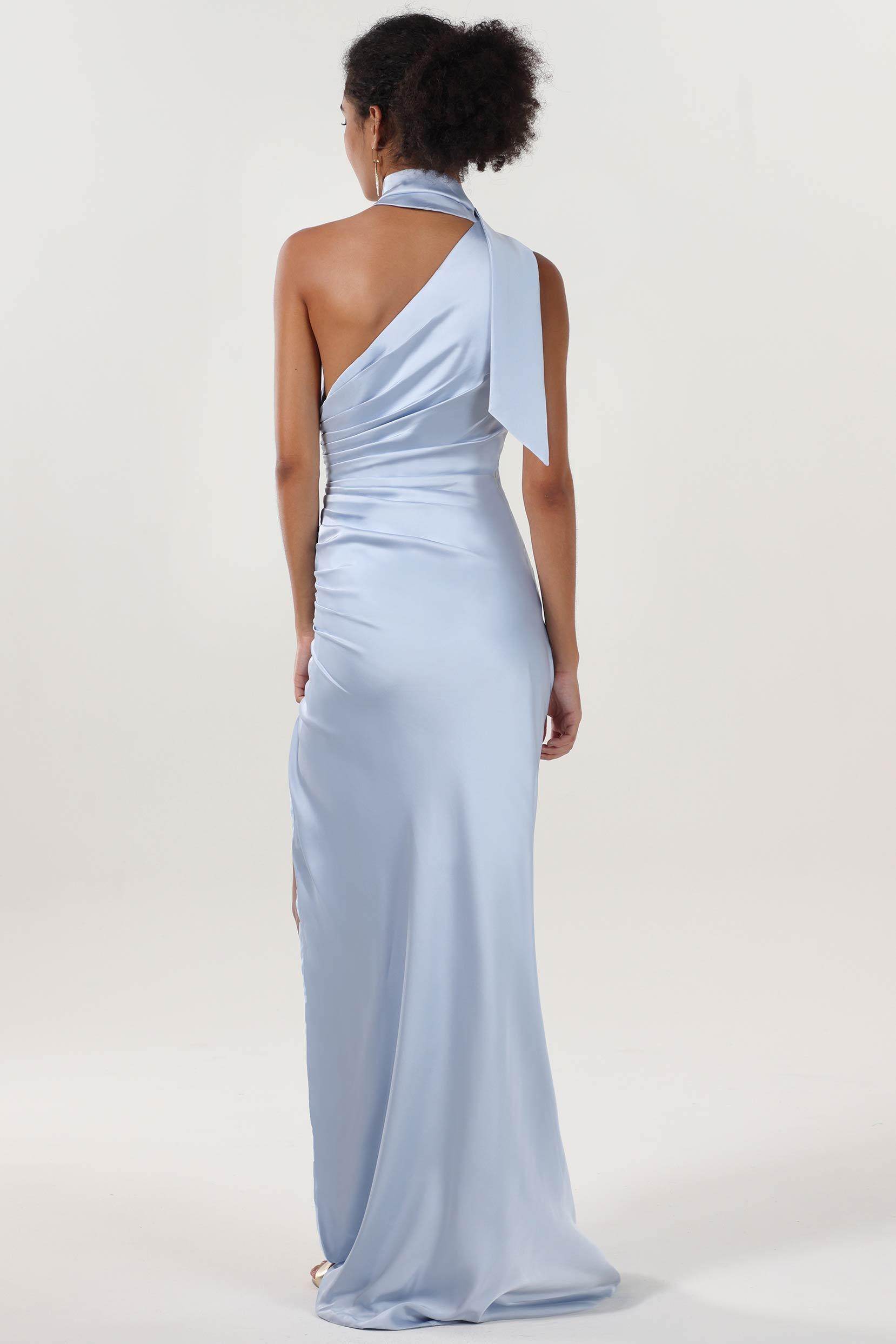 Sheath-Column Maxi Luxe Satin Bridesmaid Dress CS0604BM - COCOMELODY