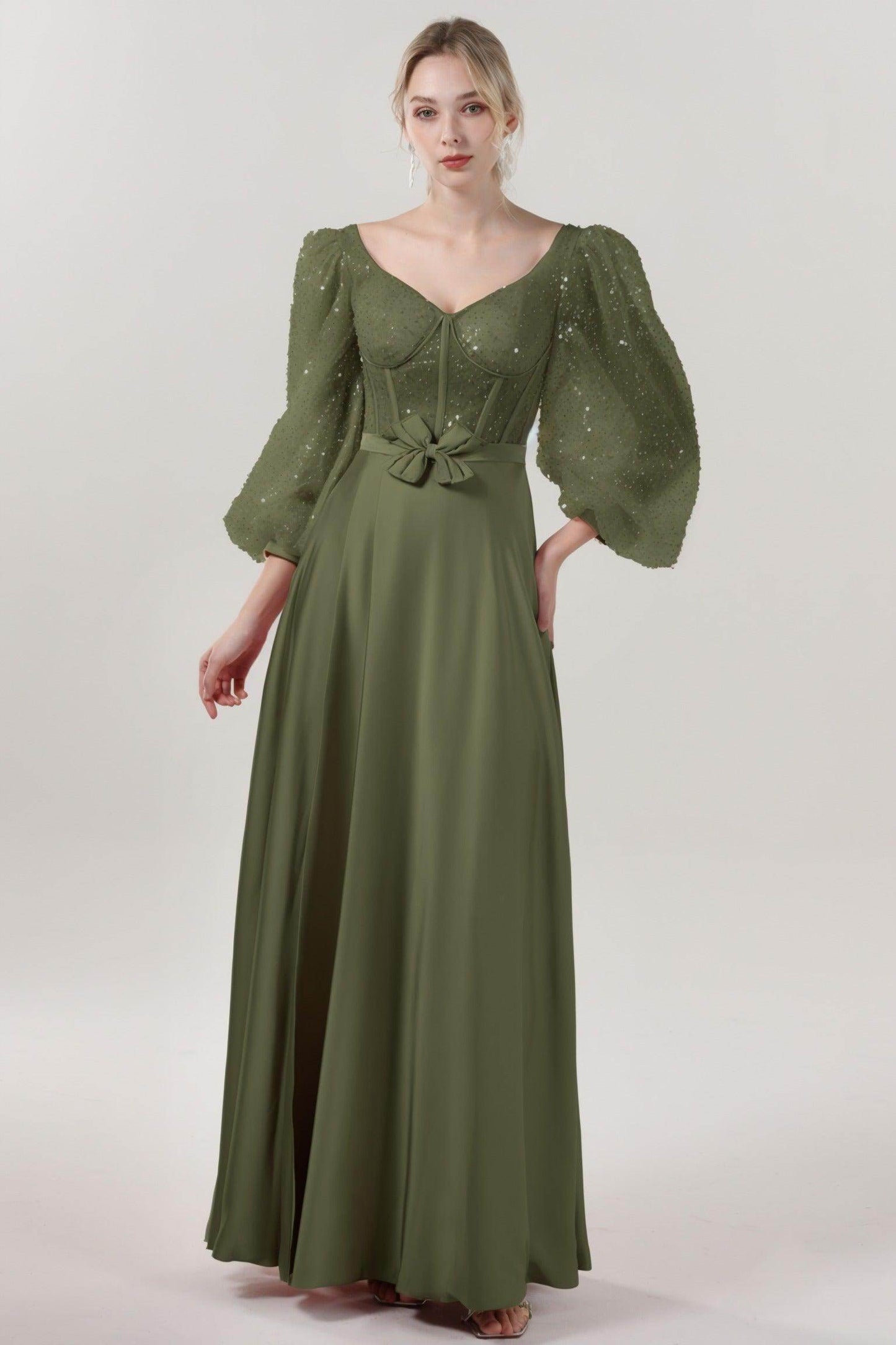 A-Line Maxi Luxe Satin Glitter Formal Dress CS0605 - COCOMELODY