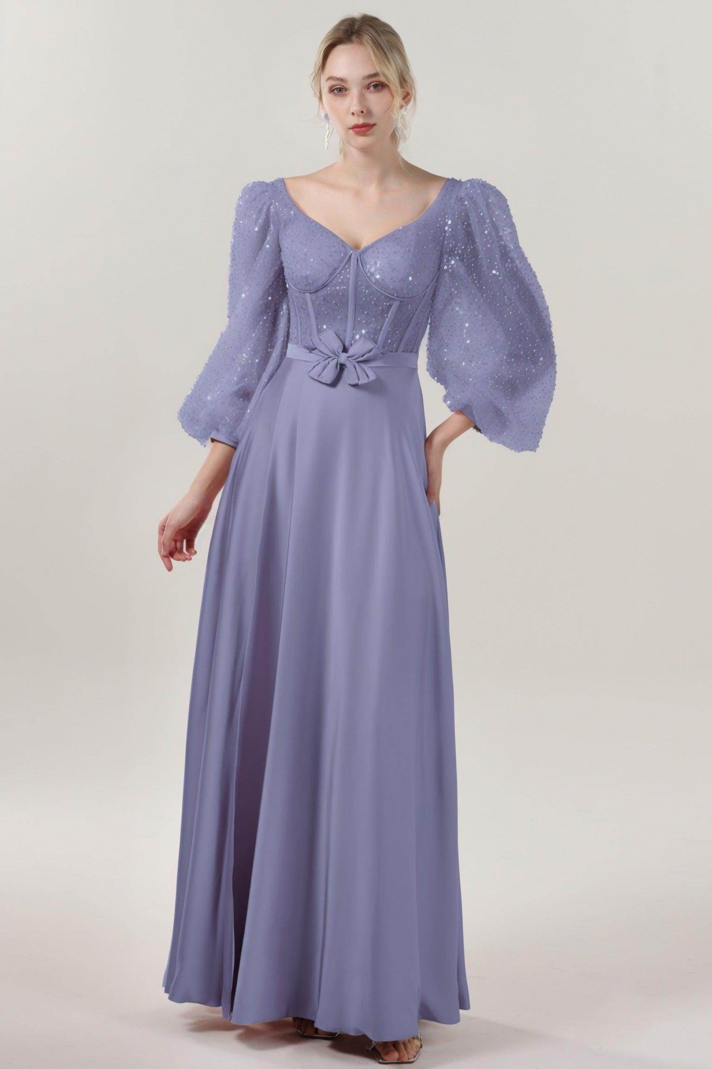 A-Line Maxi Luxe Satin Glitter Formal Dress CS0605 - COCOMELODY
