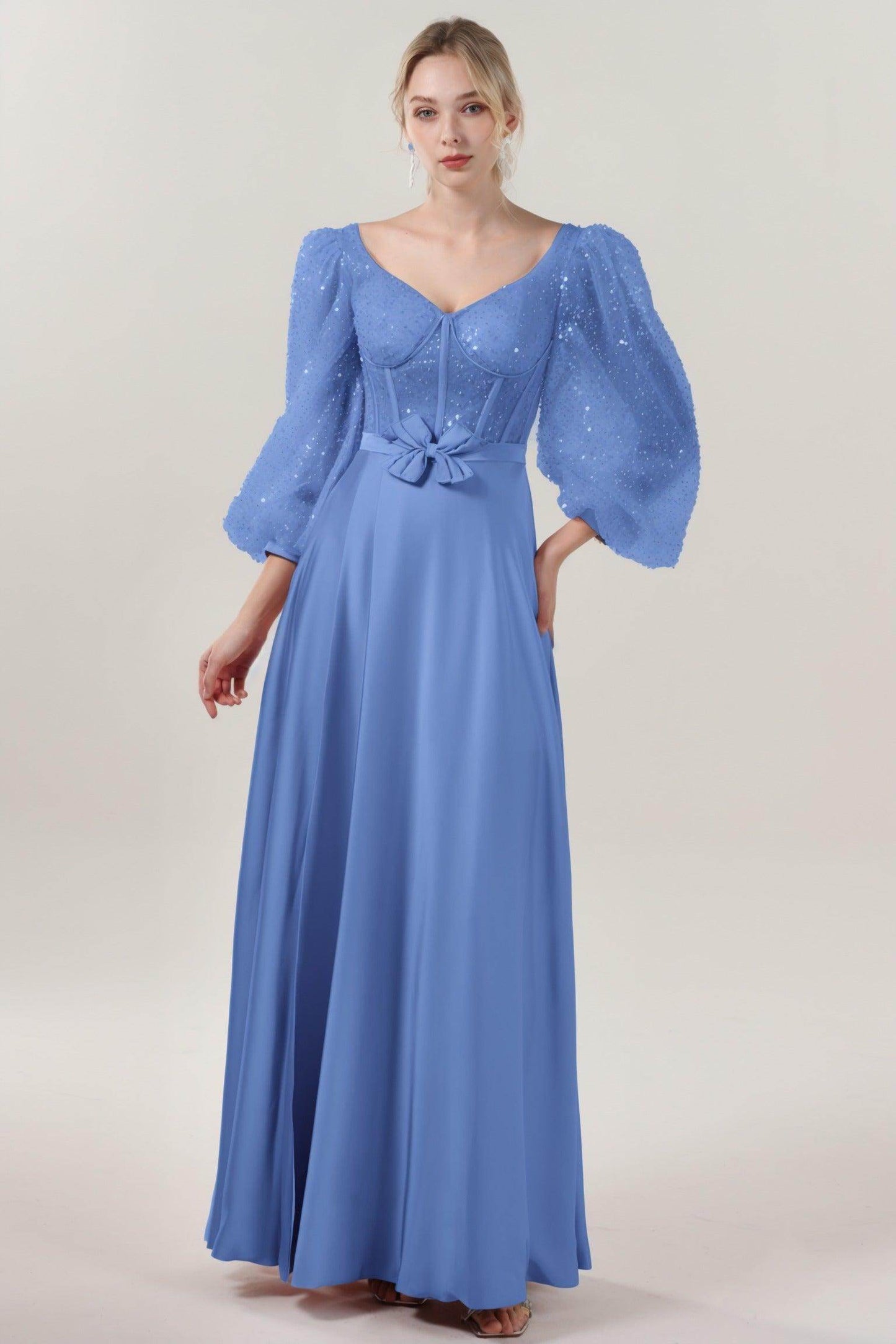 A-Line Maxi Luxe Satin Glitter Formal Dress CS0605 - COCOMELODY