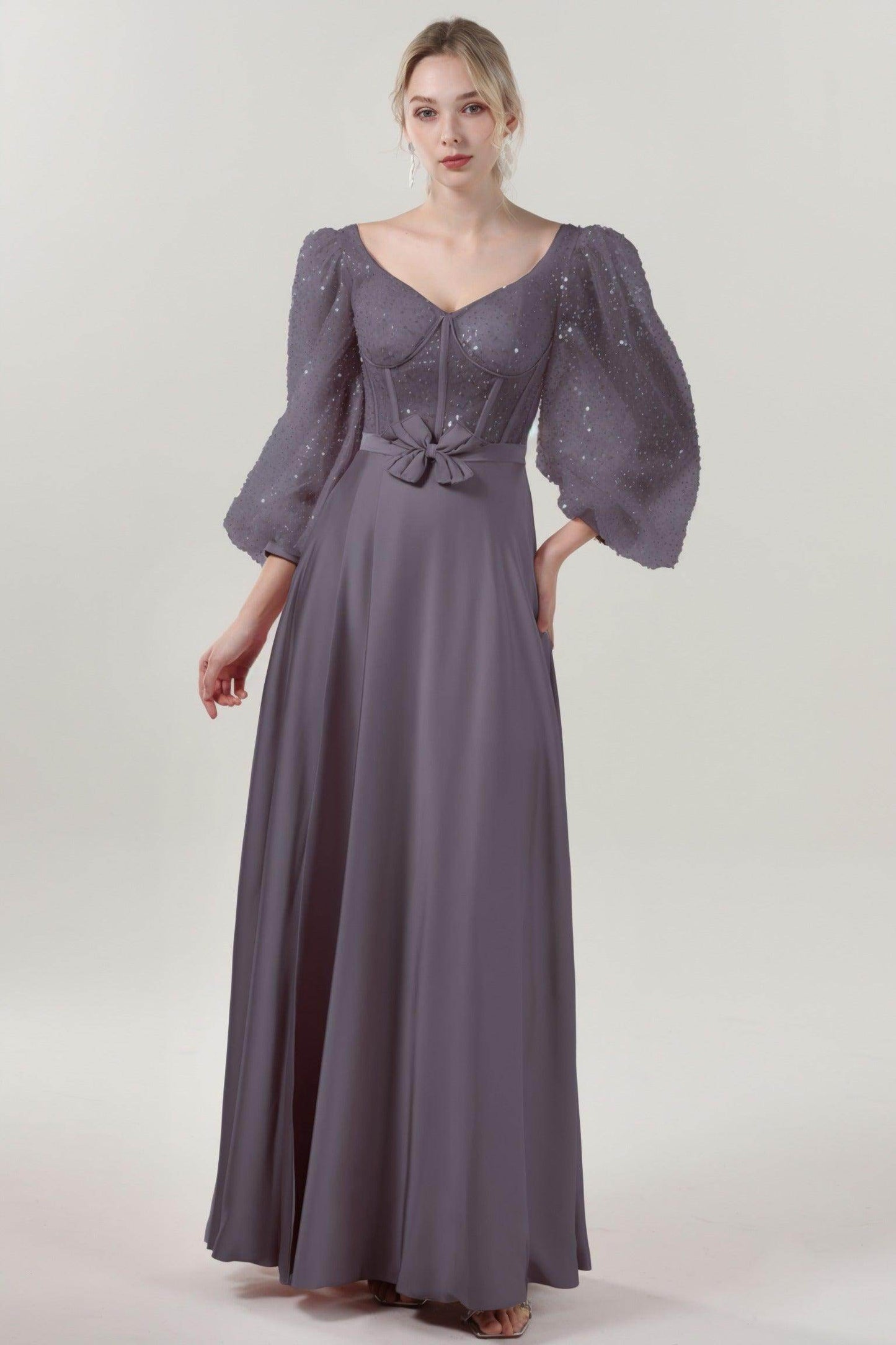 A-Line Maxi Luxe Satin Glitter Formal Dress CS0605 - COCOMELODY