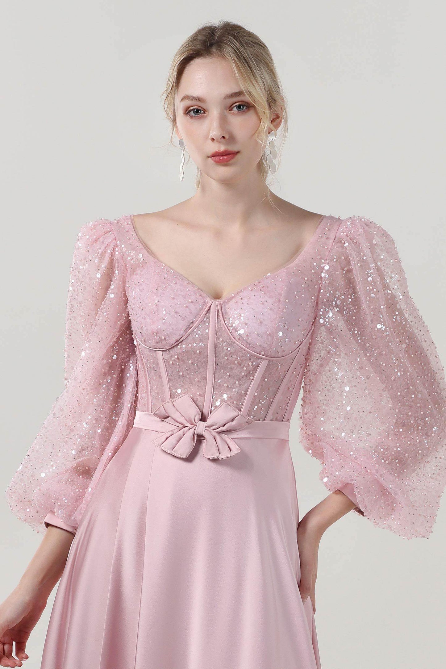 A-Line Maxi Luxe Satin Glitter Formal Dress CS0605 - COCOMELODY