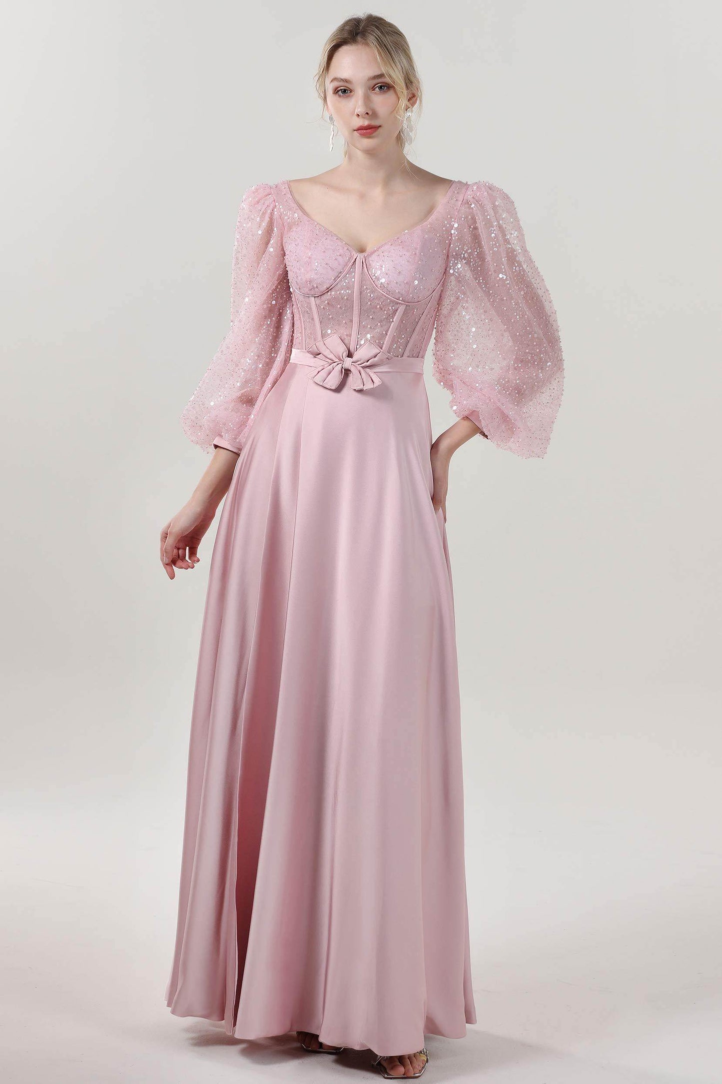 A-Line Maxi Luxe Satin Glitter Formal Dress CS0605 - COCOMELODY