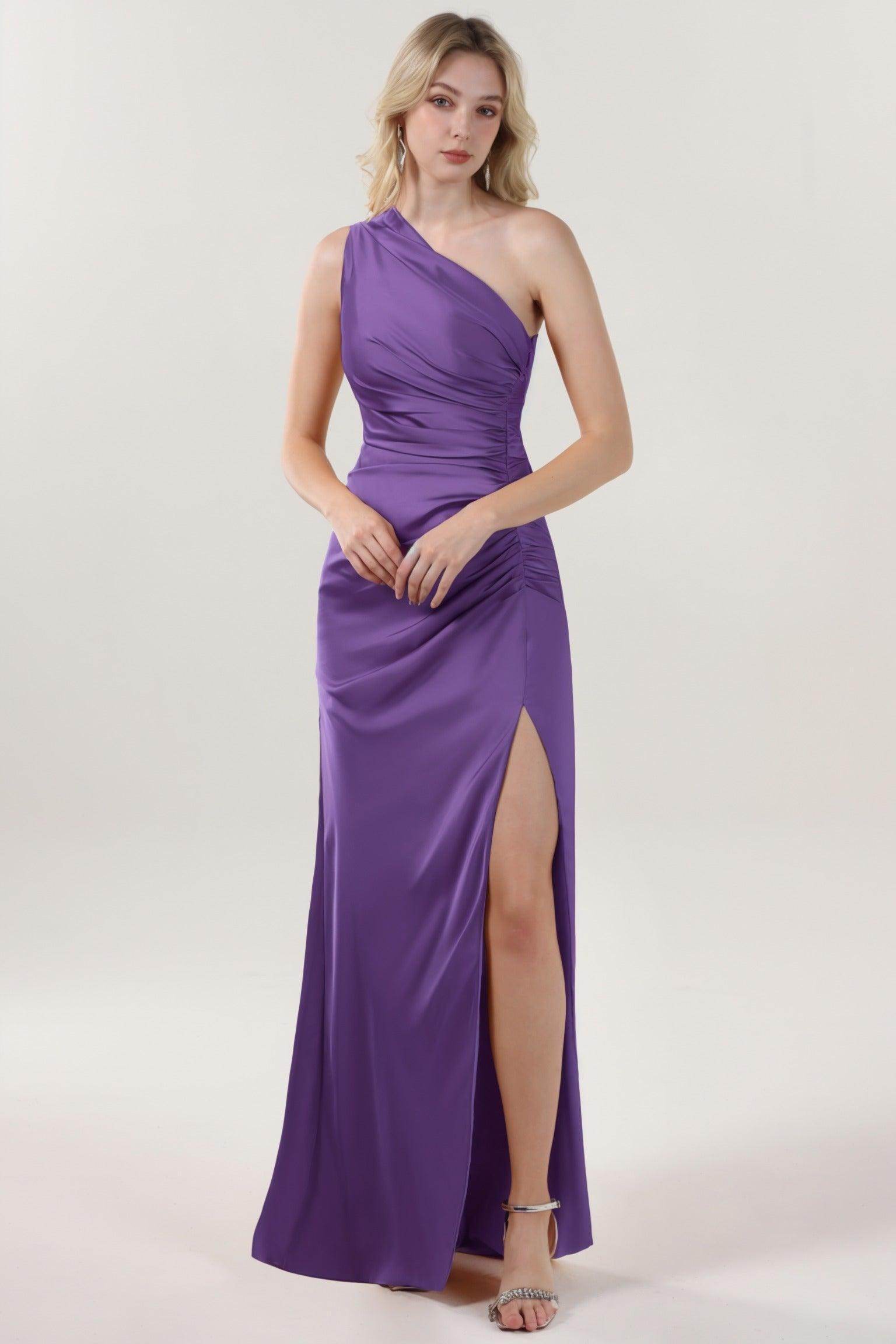 Sheath-Column Maxi Luxe Satin Bridesmaid Dress CS0606BM - COCOMELODY