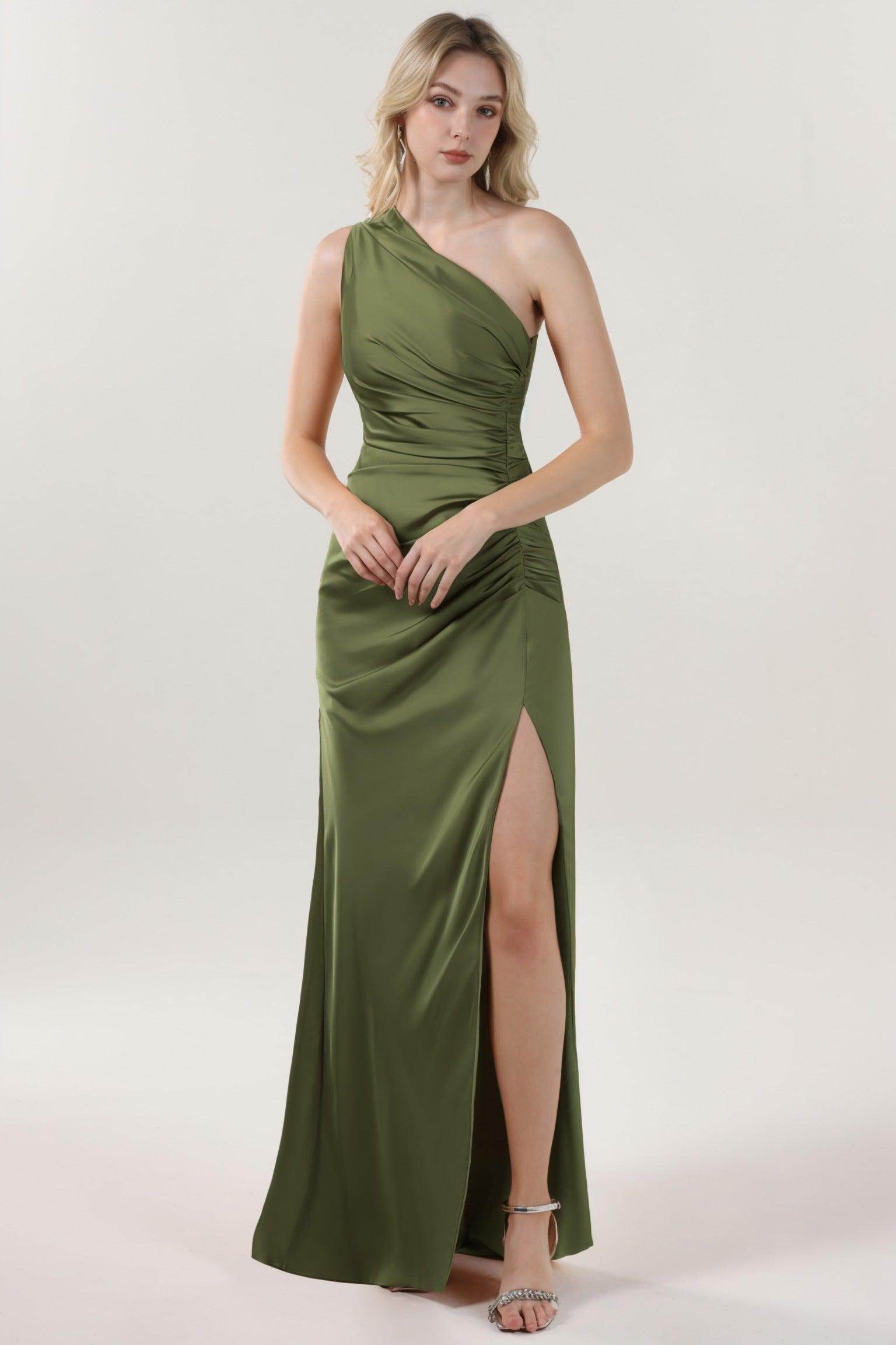 Sheath-Column Maxi Luxe Satin Bridesmaid Dress CS0606BM - COCOMELODY