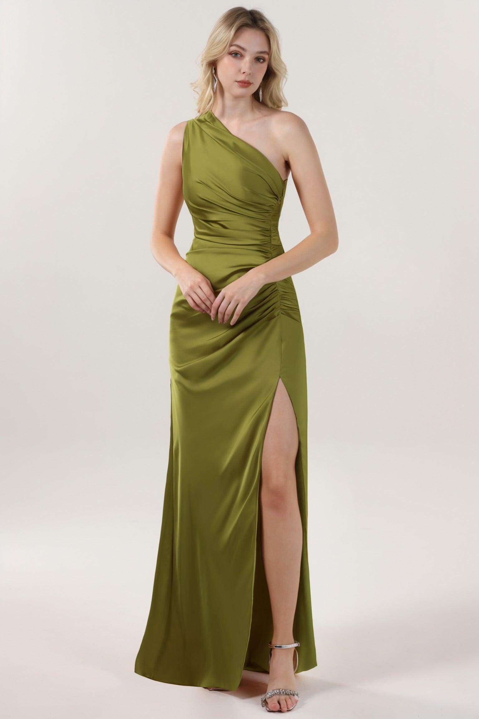 Sheath-Column Maxi Luxe Satin Bridesmaid Dress CS0606BM - COCOMELODY
