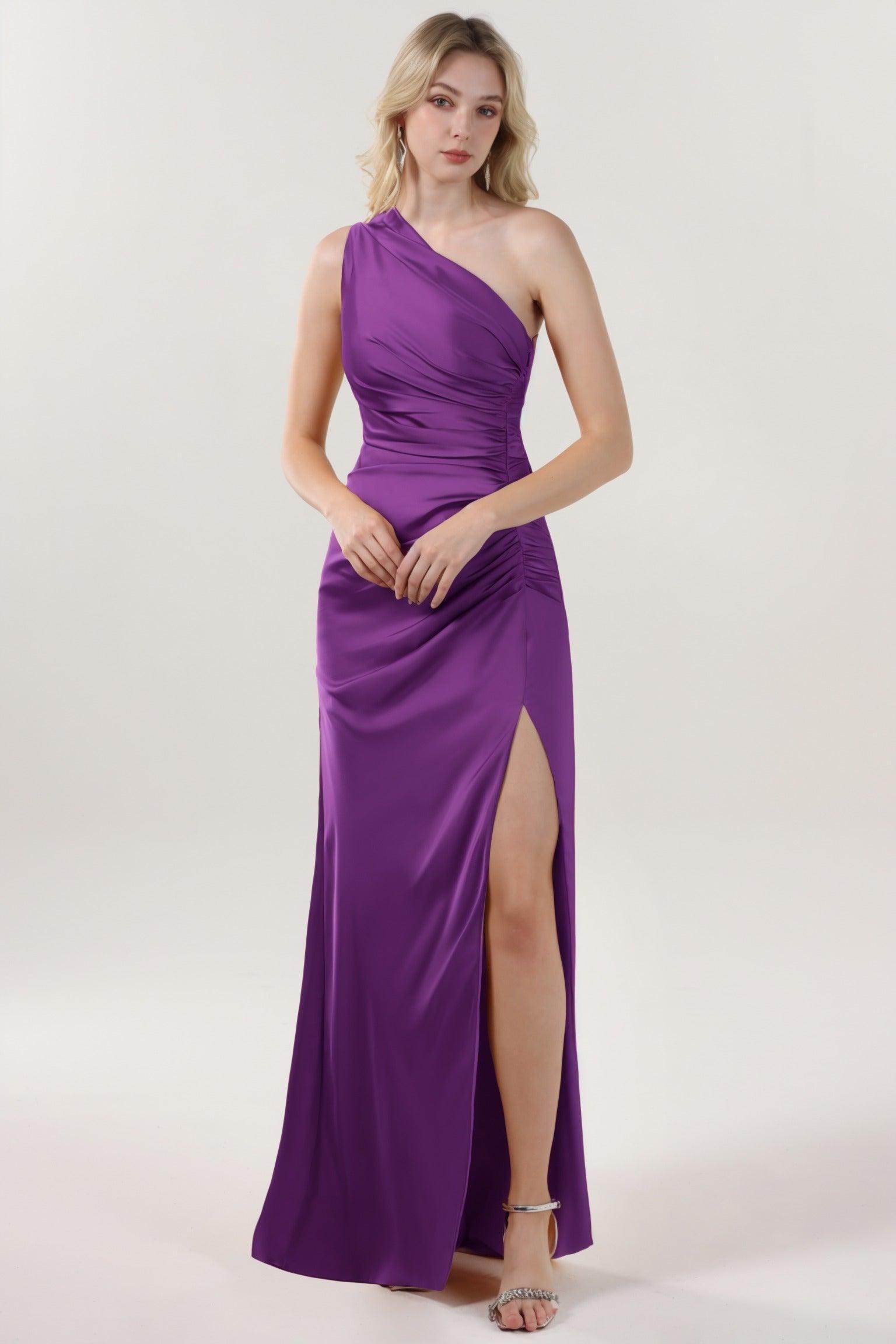 Sheath-Column Maxi Luxe Satin Bridesmaid Dress CS0606BM - COCOMELODY
