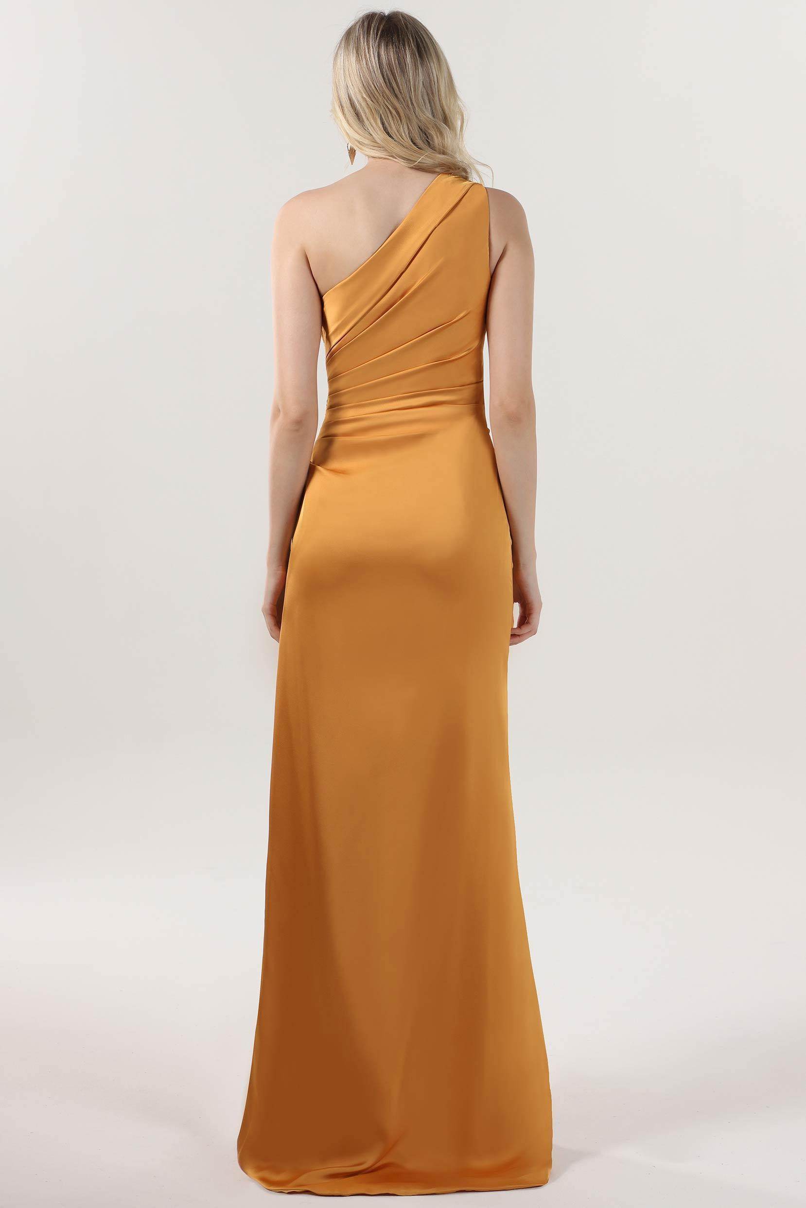 Sheath-Column Maxi Luxe Satin Bridesmaid Dress CS0606BM - COCOMELODY