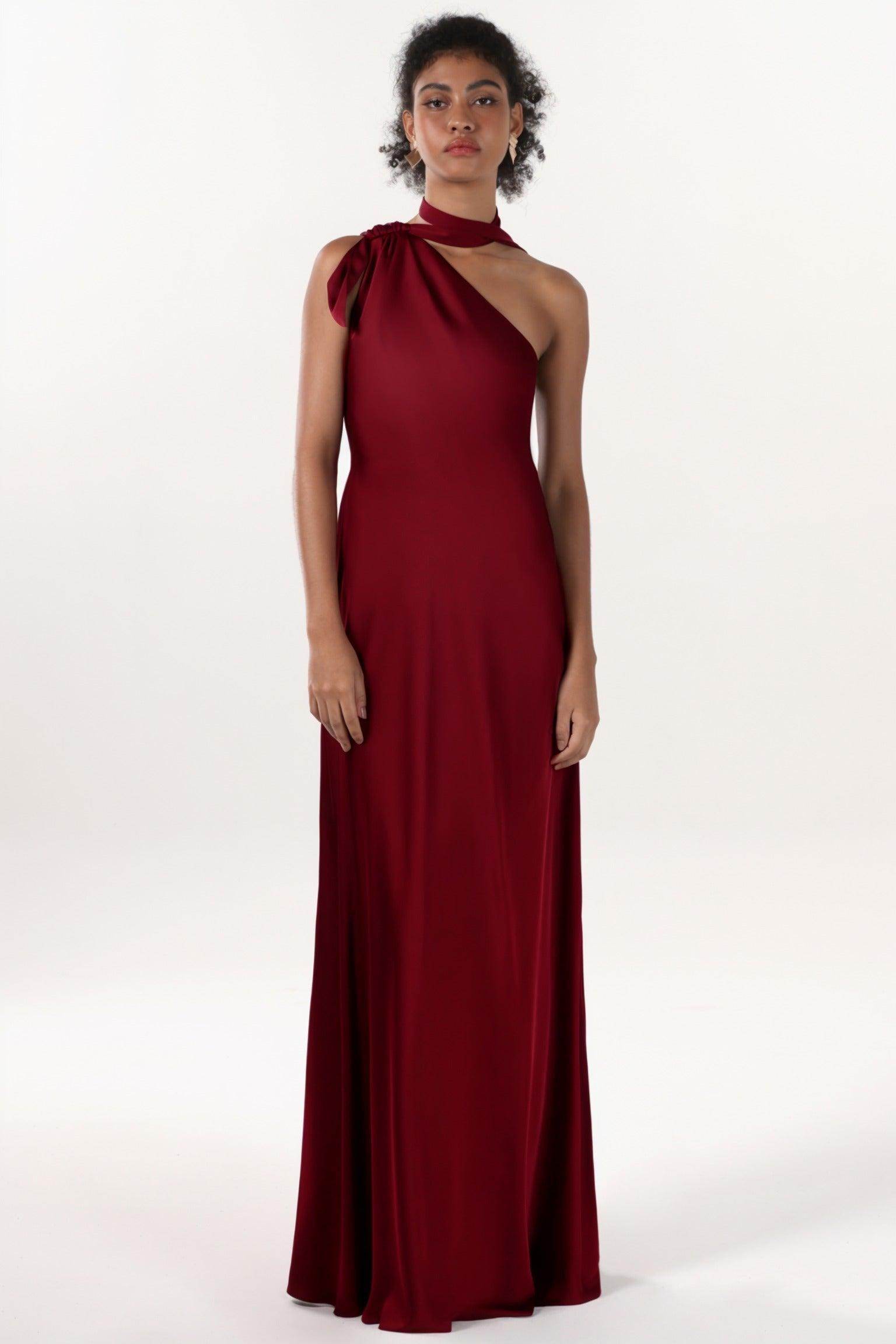 Sheath-Column Maxi Luxe Satin Bridesmaid Dress CS0607BM - COCOMELODY