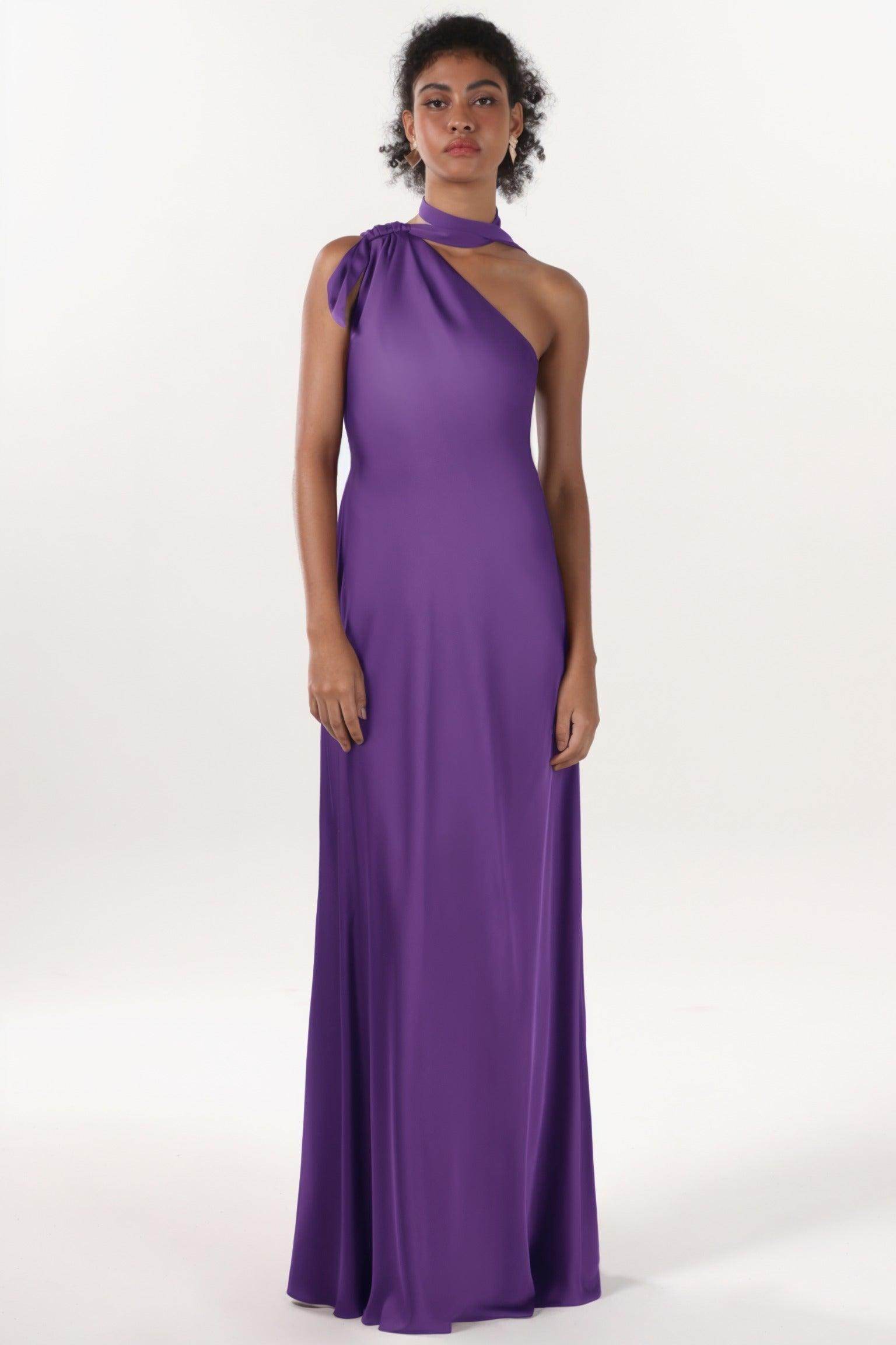 Sheath-Column Maxi Luxe Satin Bridesmaid Dress CS0607BM - COCOMELODY