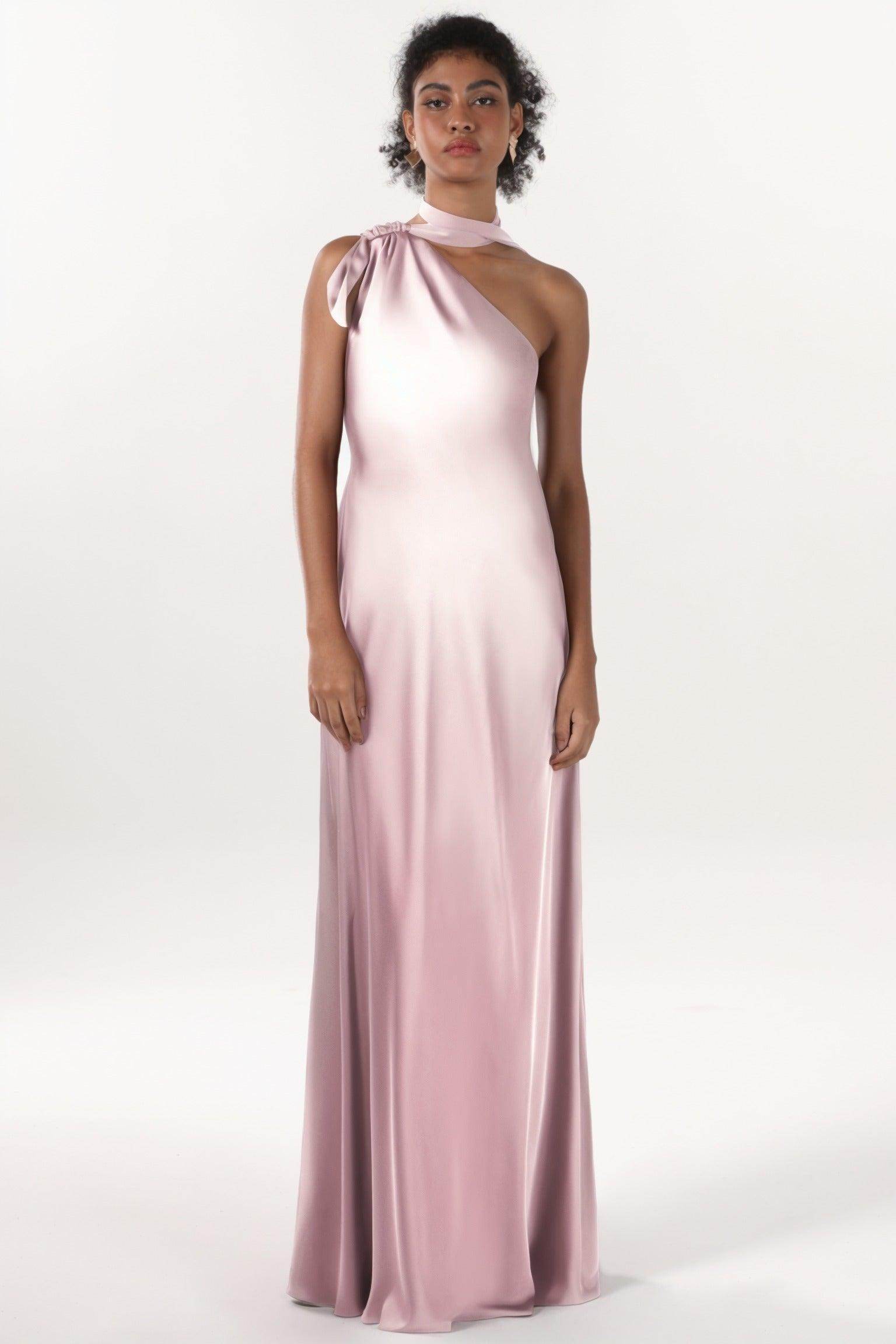 Sheath-Column Maxi Luxe Satin Bridesmaid Dress CS0607BM - COCOMELODY
