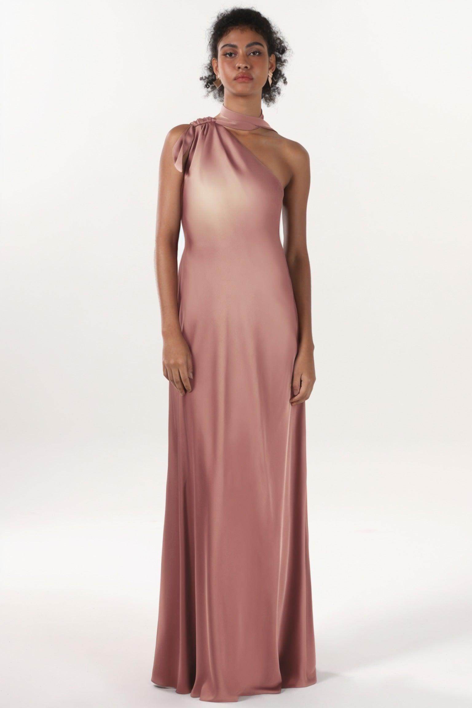 Sheath-Column Maxi Luxe Satin Bridesmaid Dress CS0607BM - COCOMELODY
