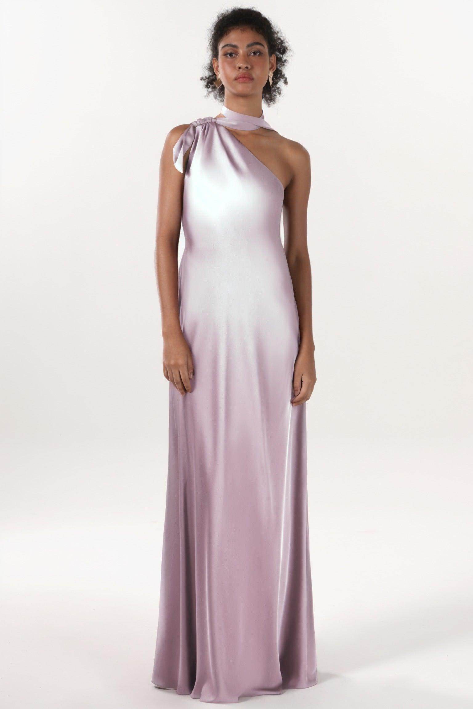Sheath-Column Maxi Luxe Satin Bridesmaid Dress CS0607BM - COCOMELODY
