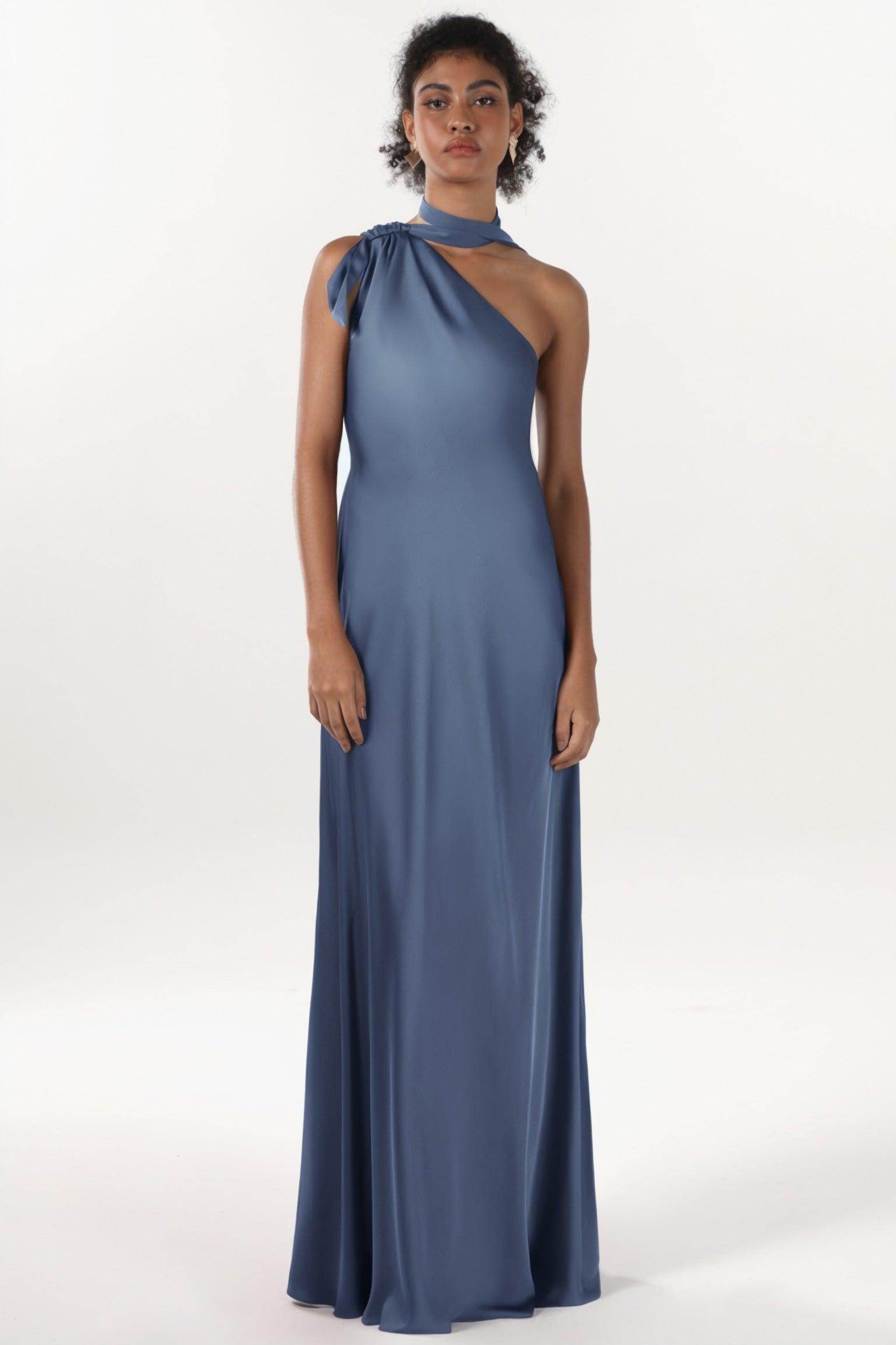 Sheath-Column Maxi Luxe Satin Bridesmaid Dress CS0607BM - COCOMELODY