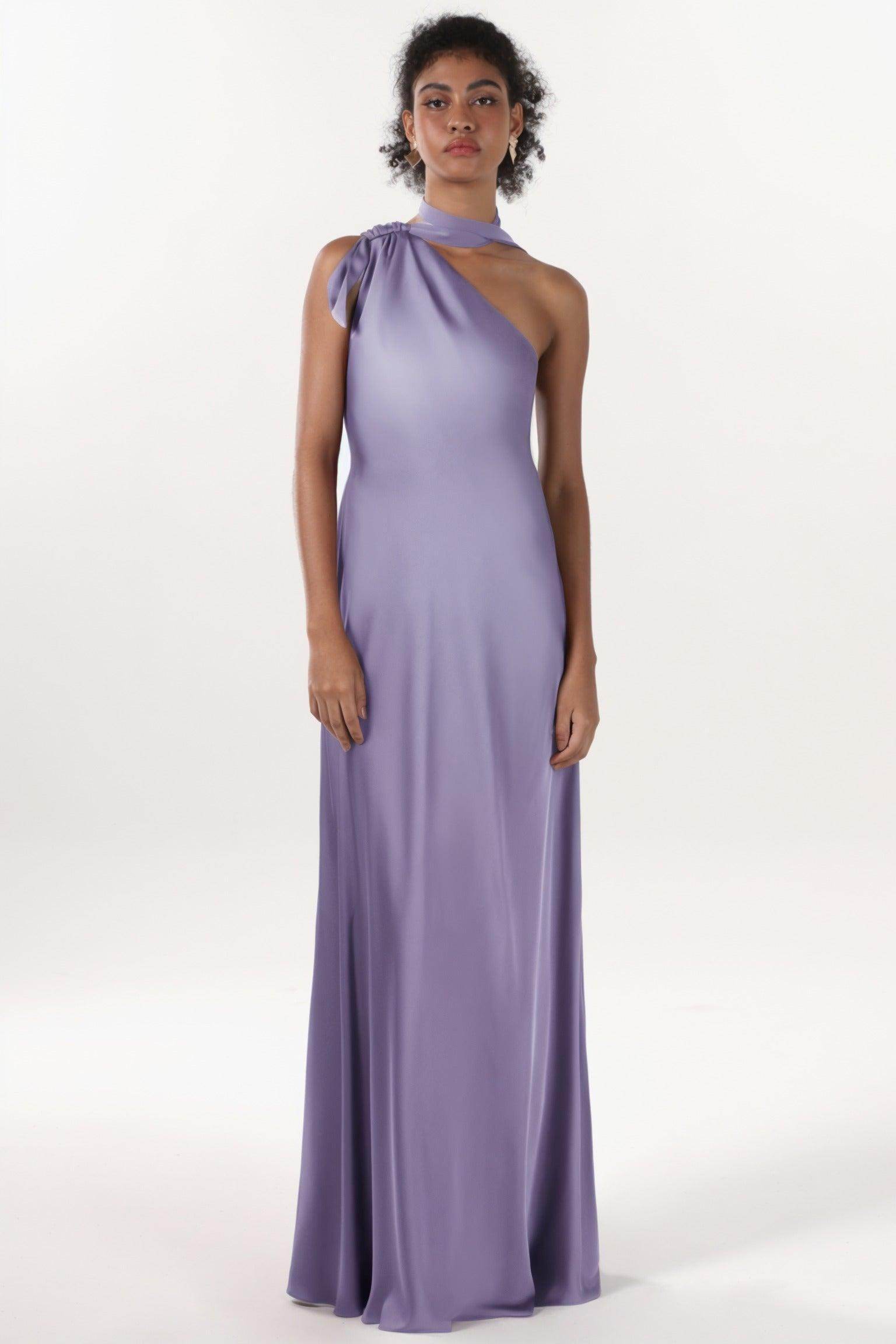 Sheath-Column Maxi Luxe Satin Bridesmaid Dress CS0607BM - COCOMELODY