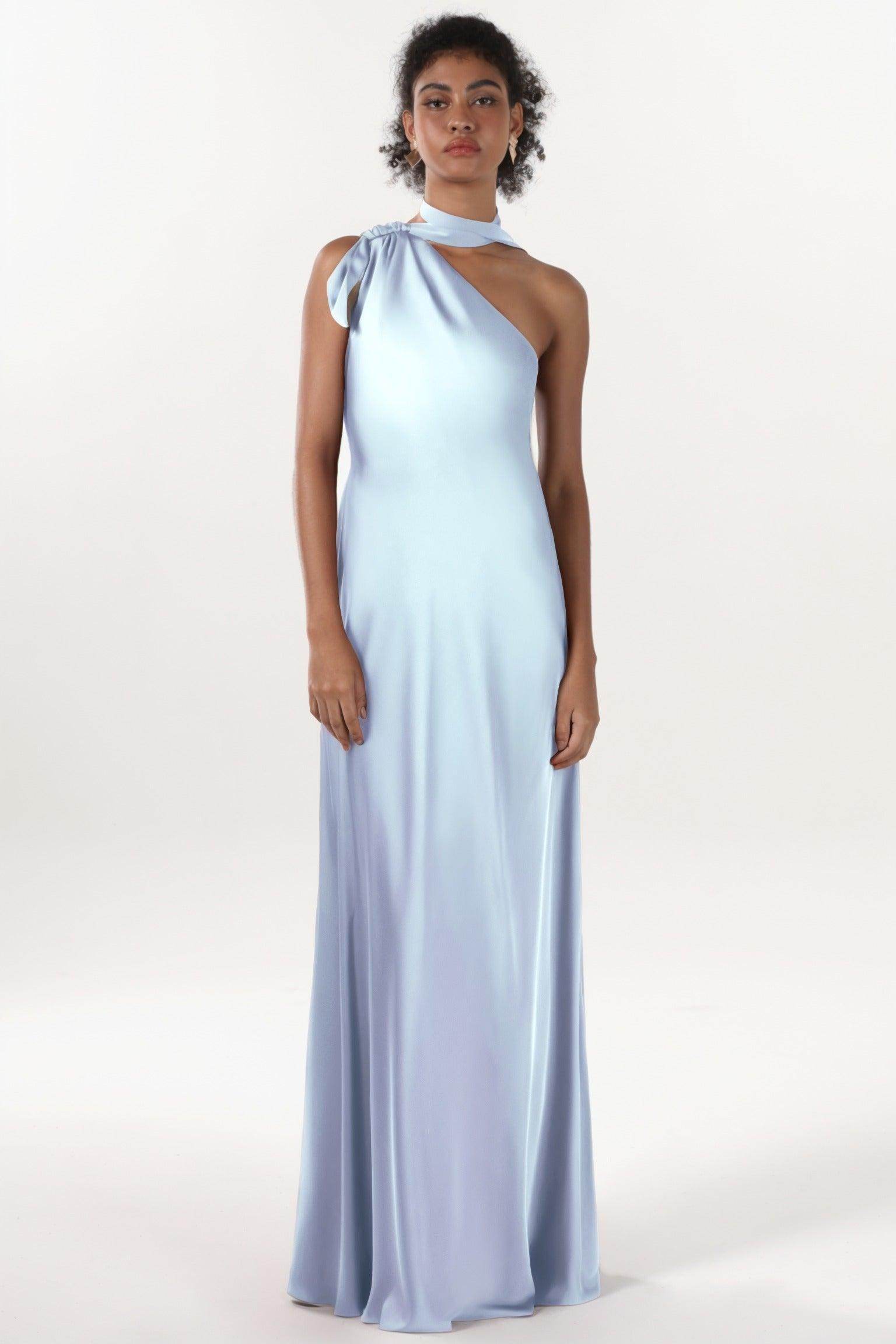 Sheath-Column Maxi Luxe Satin Bridesmaid Dress CS0607BM - COCOMELODY