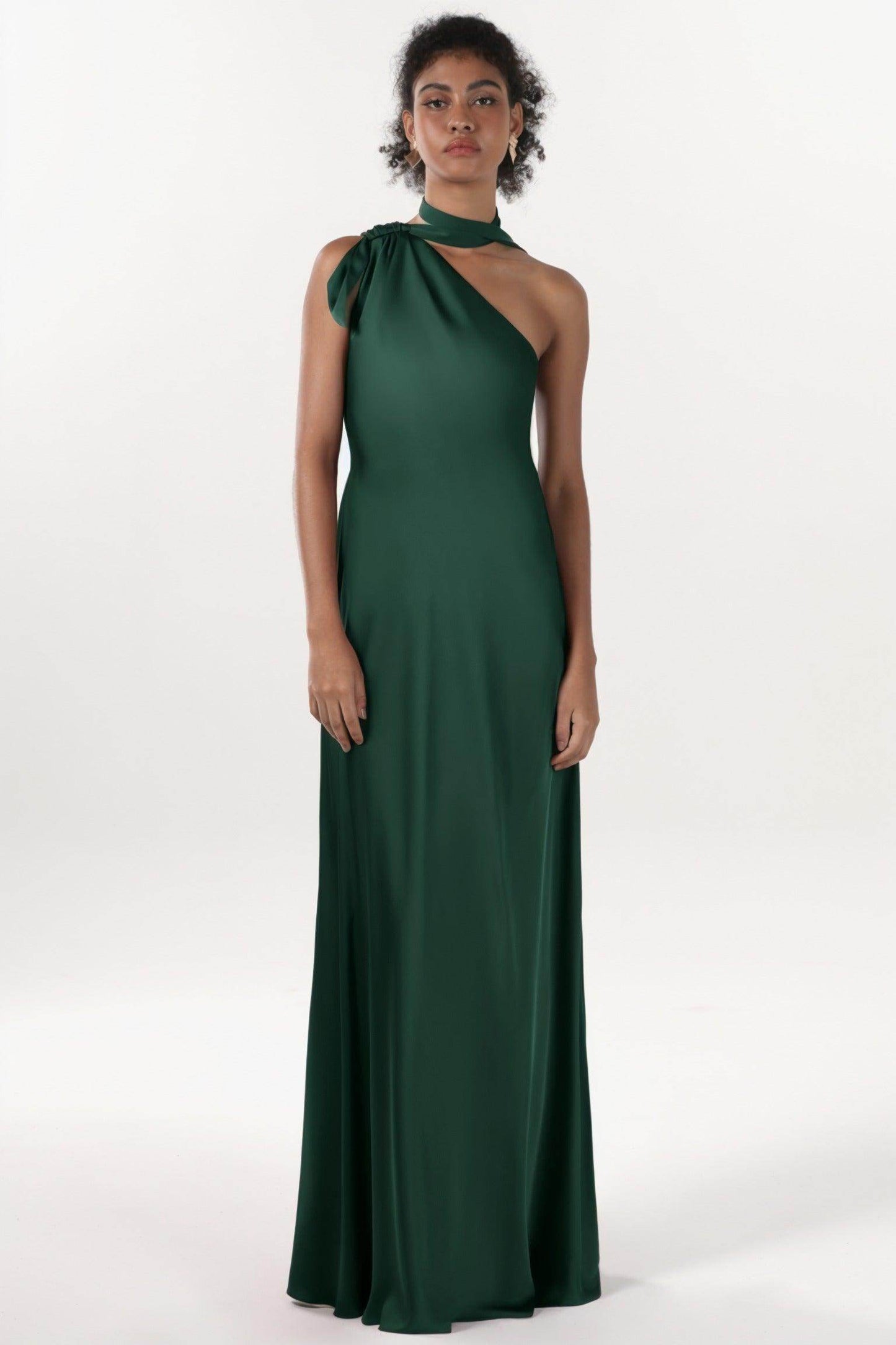 Sheath-Column Maxi Luxe Satin Bridesmaid Dress CS0607BM - COCOMELODY