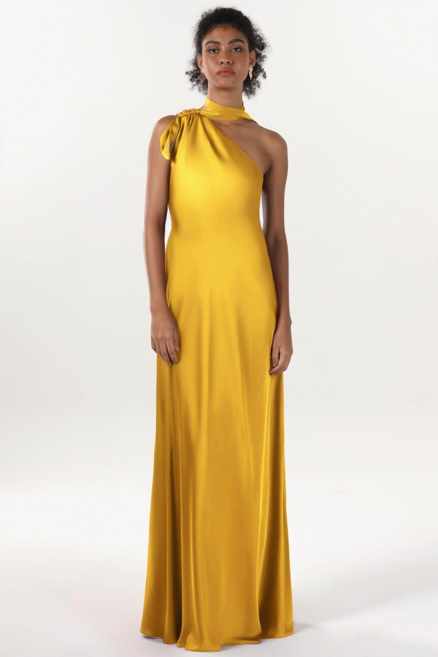 Sheath-Column Maxi Luxe Satin Bridesmaid Dress CS0607BM - COCOMELODY