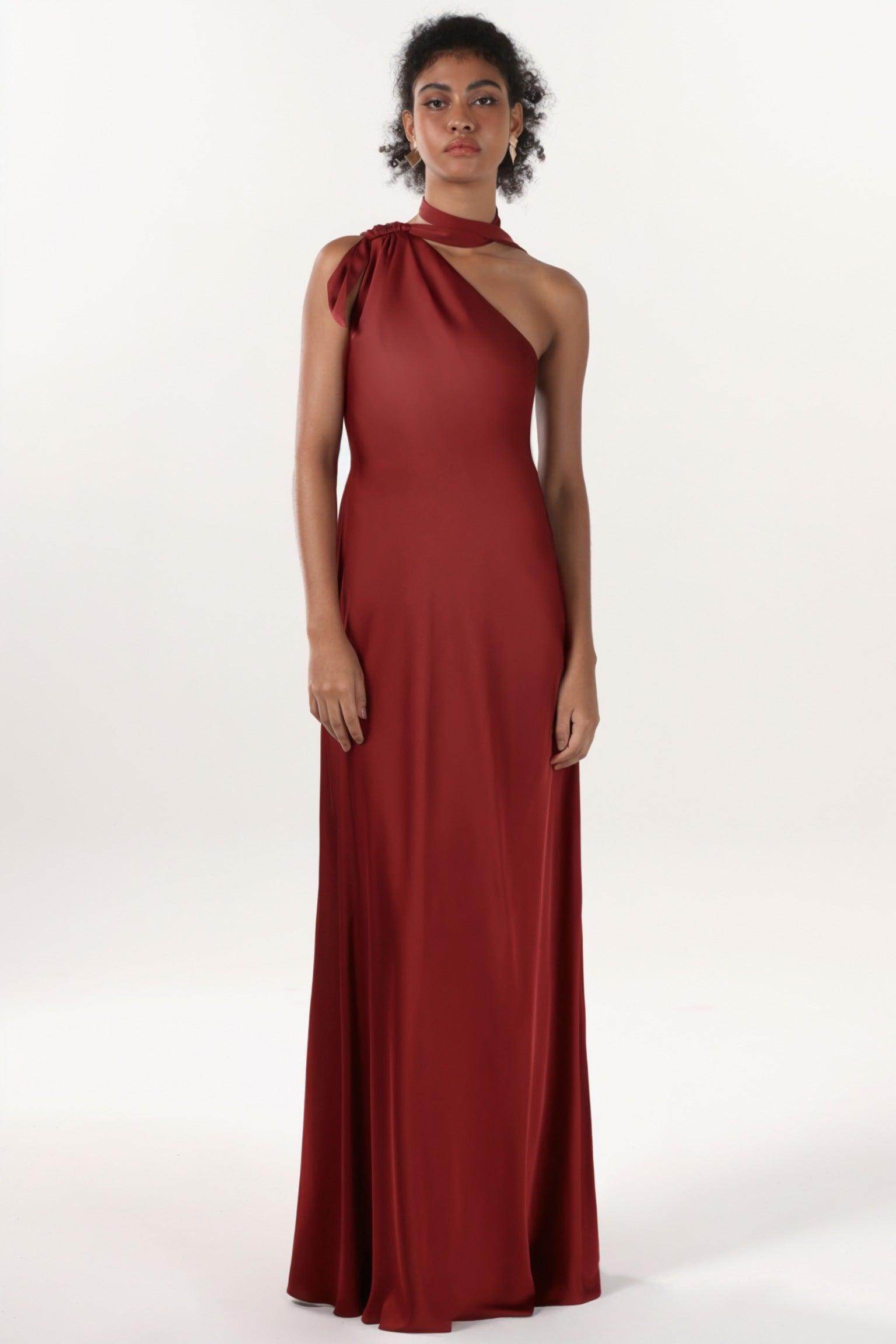 Sheath-Column Maxi Luxe Satin Bridesmaid Dress CS0607BM - COCOMELODY