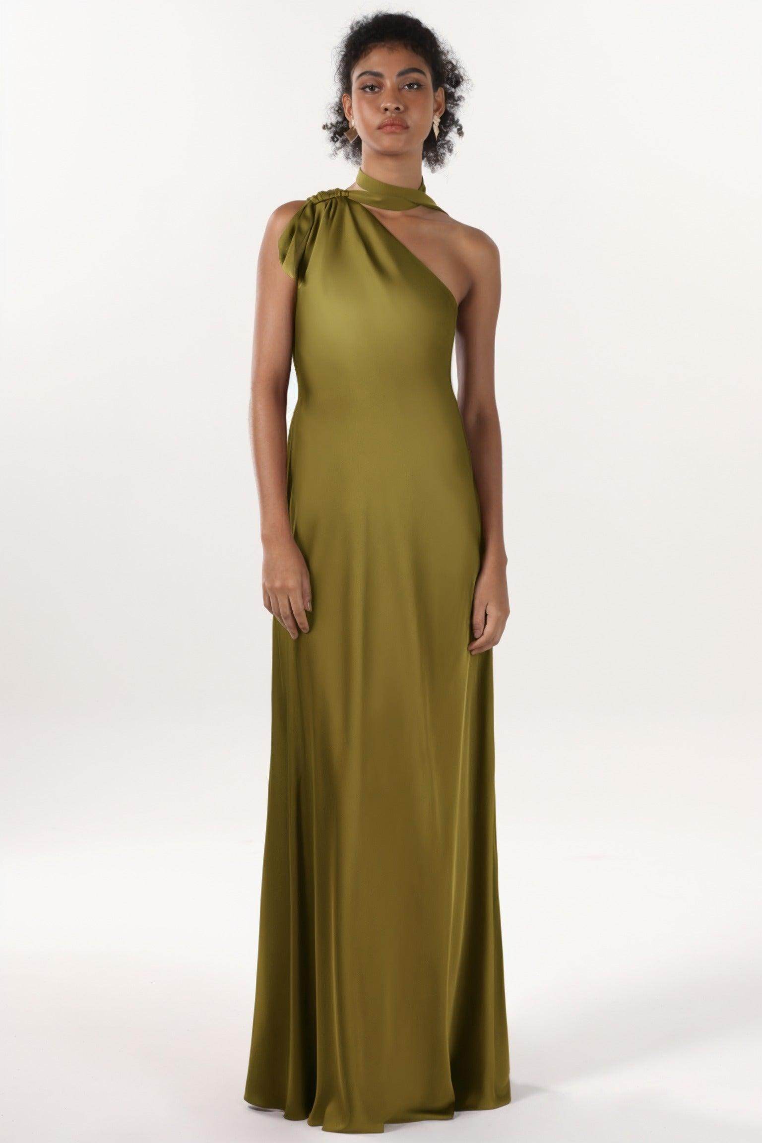 Sheath-Column Maxi Luxe Satin Bridesmaid Dress CS0607BM - COCOMELODY