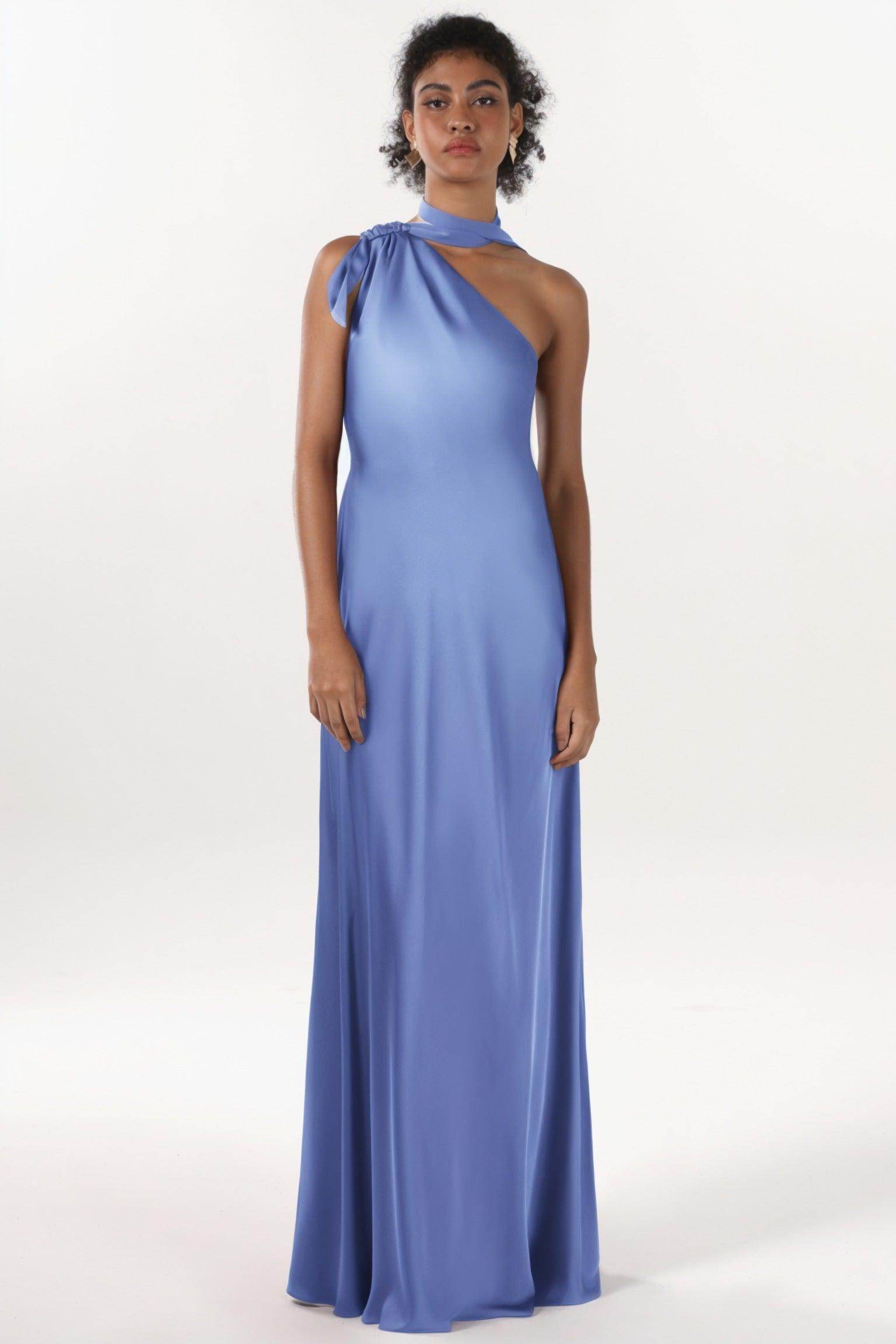Sheath-Column Maxi Luxe Satin Bridesmaid Dress CS0607BM - COCOMELODY