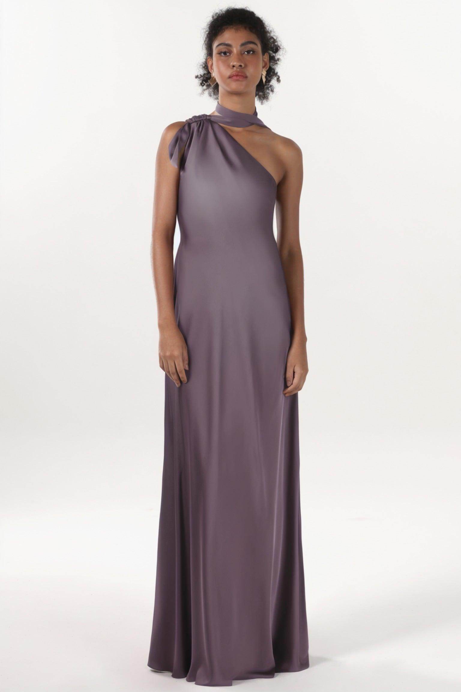 Sheath-Column Maxi Luxe Satin Bridesmaid Dress CS0607BM - COCOMELODY