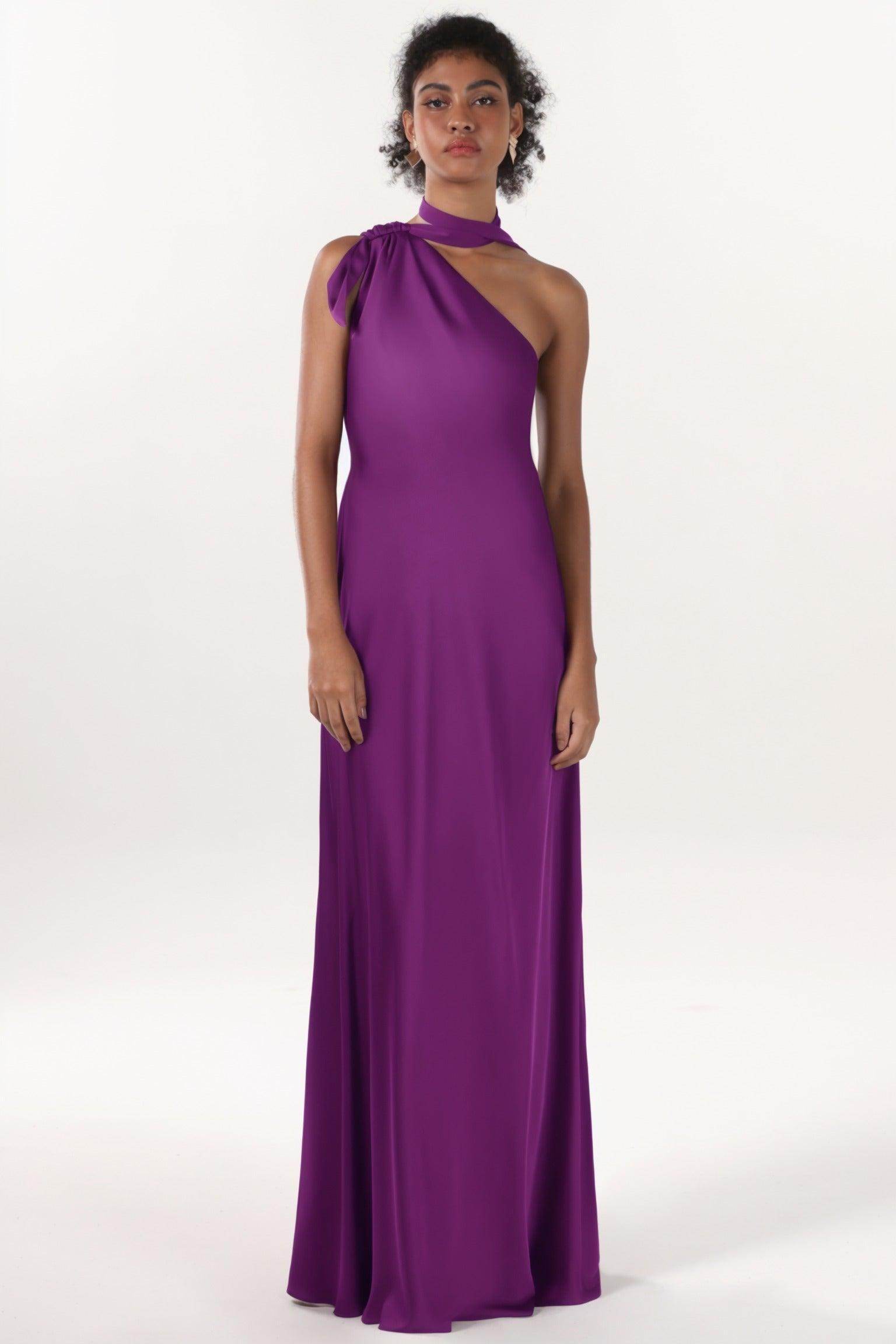 Sheath-Column Maxi Luxe Satin Bridesmaid Dress CS0607BM - COCOMELODY