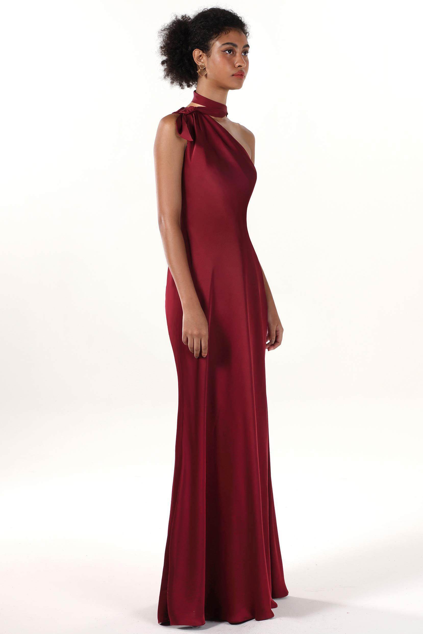 Sheath-Column Maxi Luxe Satin Bridesmaid Dress CS0607BM - COCOMELODY