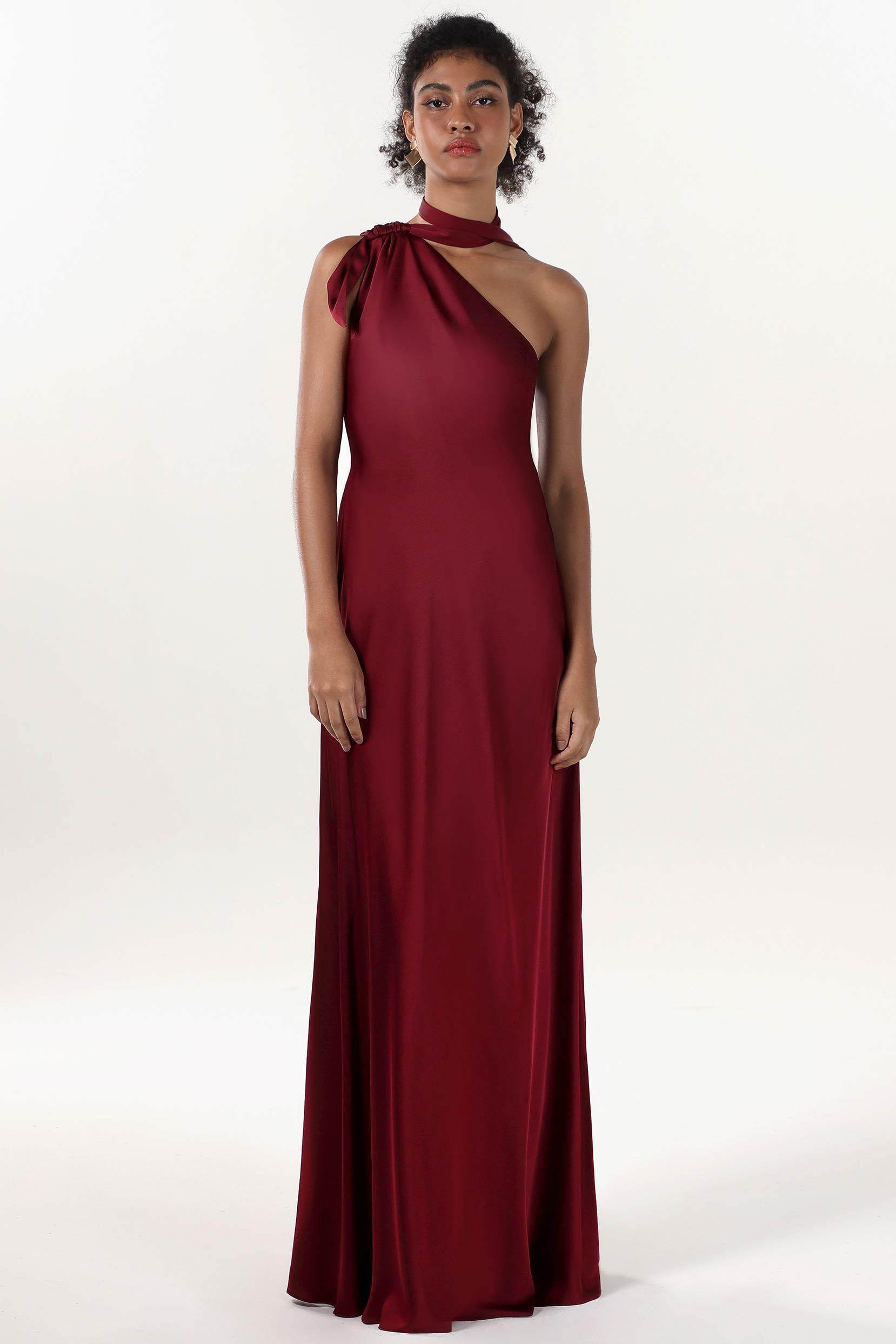 Sheath-Column Maxi Luxe Satin Bridesmaid Dress CS0607BM - COCOMELODY