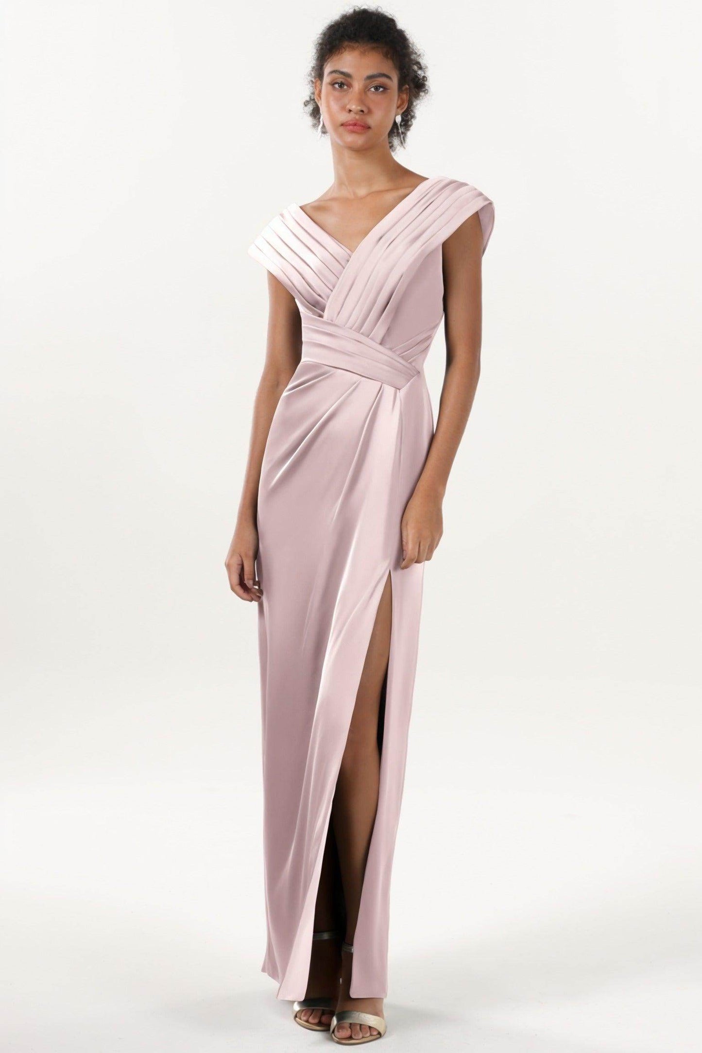Sheath-Column Maxi Luxe Satin Bridesmaid Dress CS0608BM - COCOMELODY