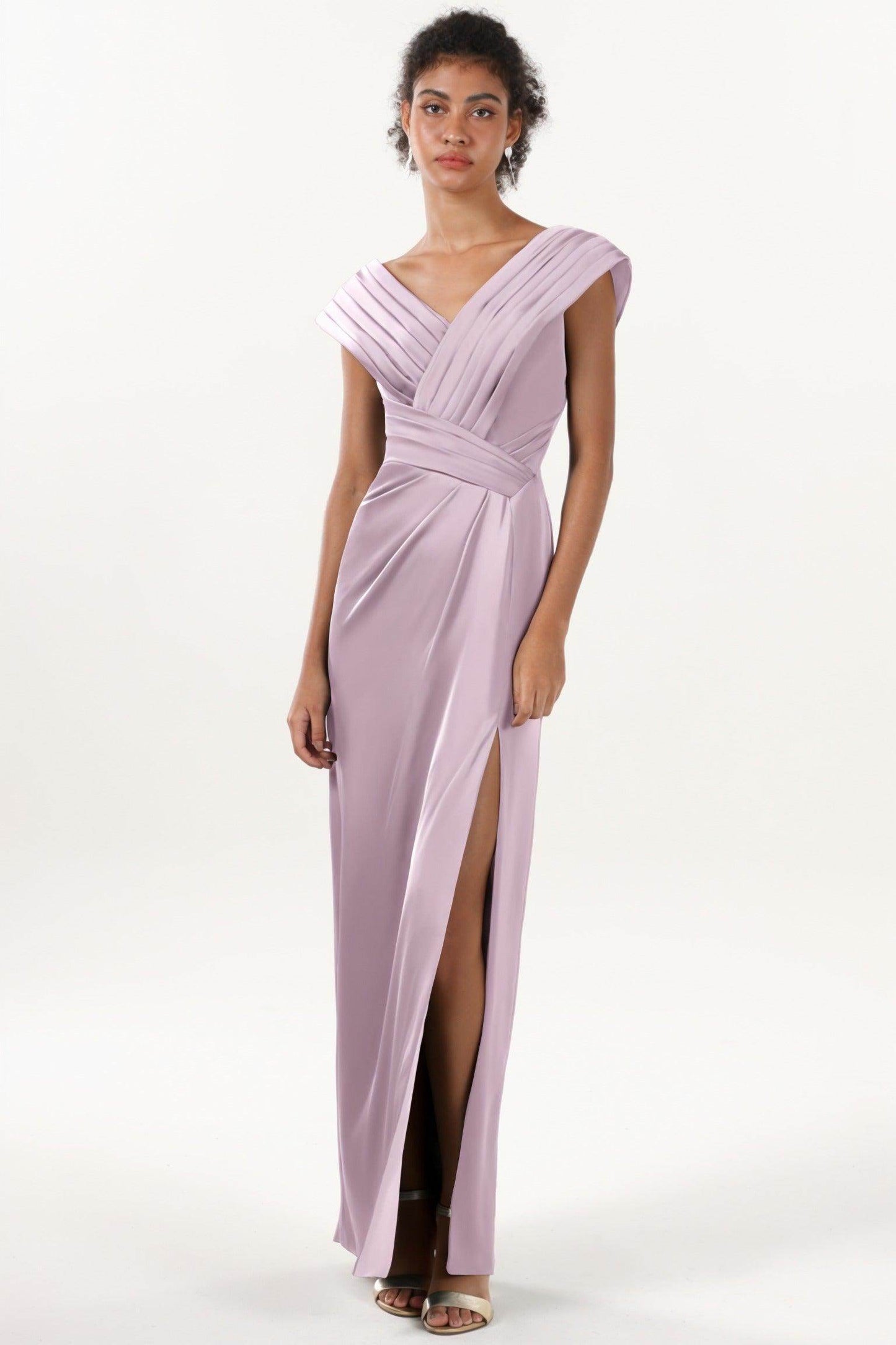 Sheath-Column Maxi Luxe Satin Bridesmaid Dress CS0608BM - COCOMELODY