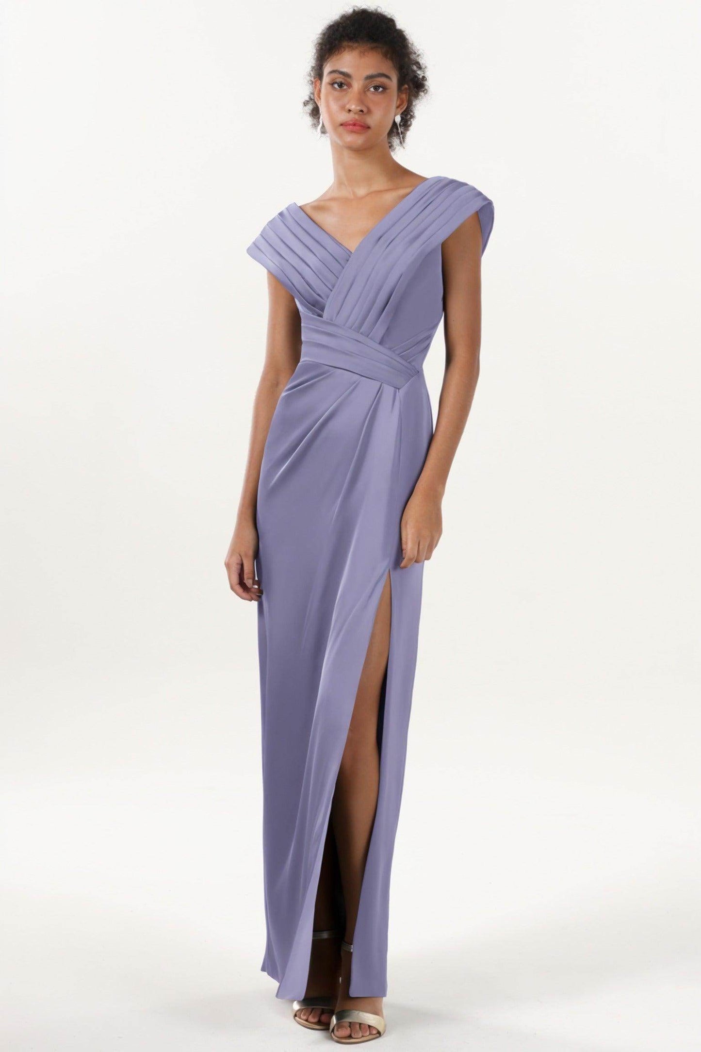 Sheath-Column Maxi Luxe Satin Bridesmaid Dress CS0608BM - COCOMELODY