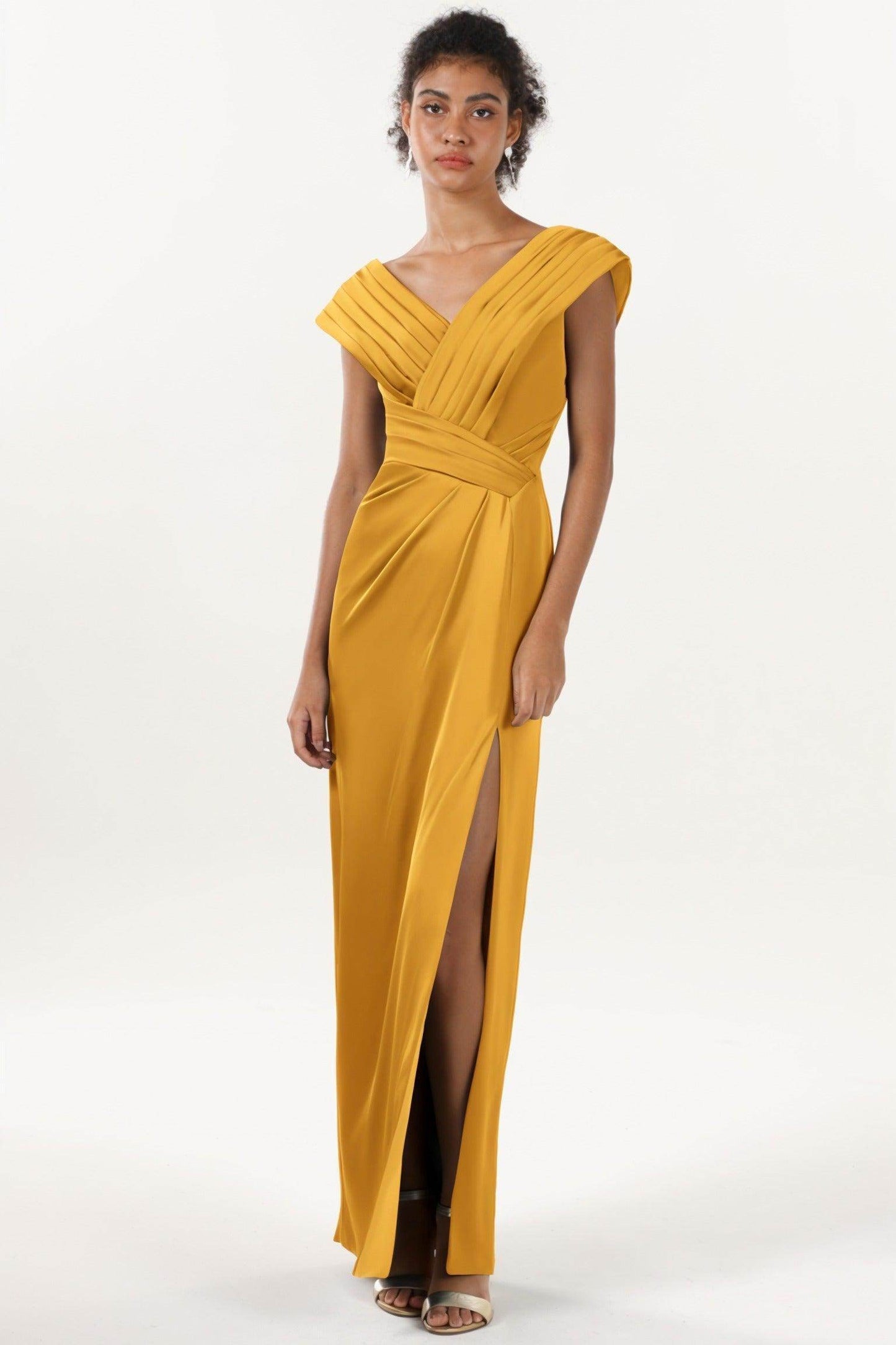 Sheath-Column Maxi Luxe Satin Bridesmaid Dress CS0608BM - COCOMELODY