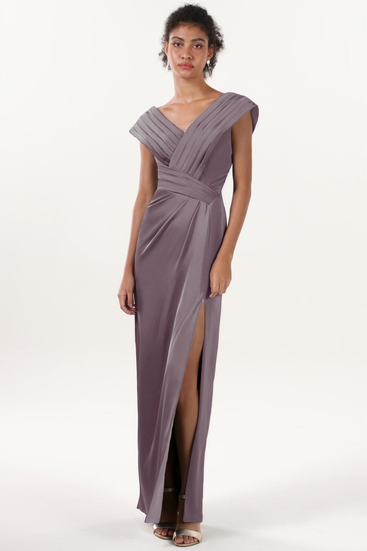 Sheath-Column Maxi Luxe Satin Bridesmaid Dress CS0608BM - Purple Dusk - COCOMELODY