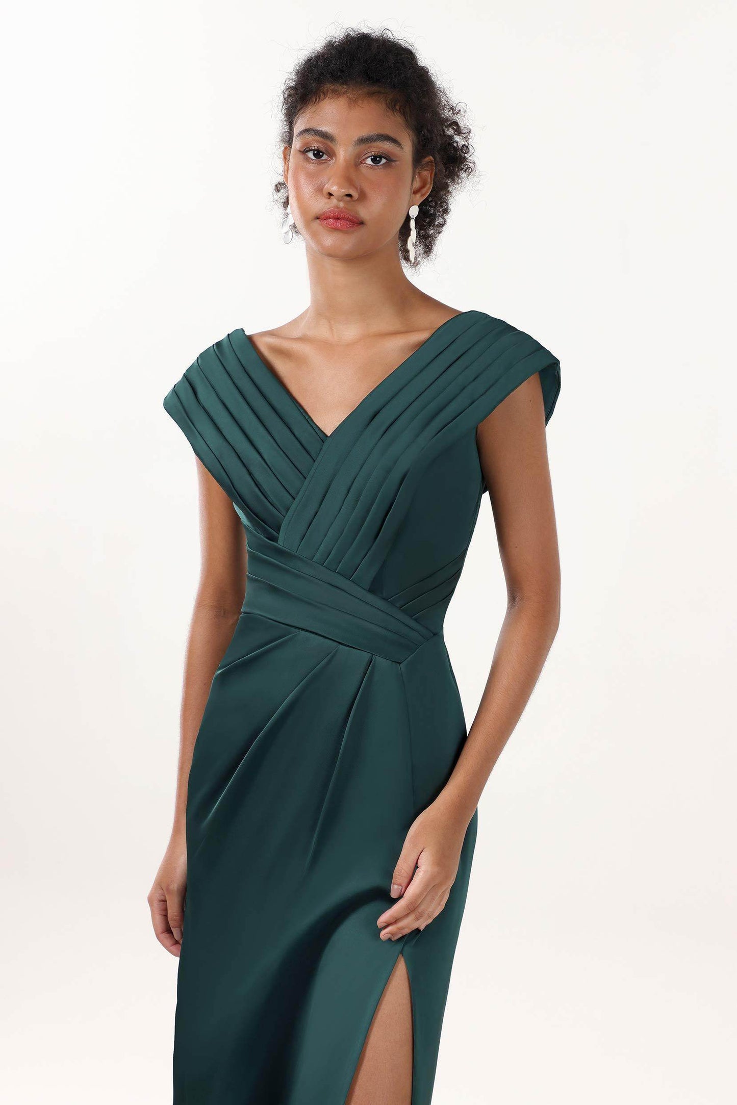 Sheath-Column Maxi Luxe Satin Bridesmaid Dress CS0608BM - COCOMELODY