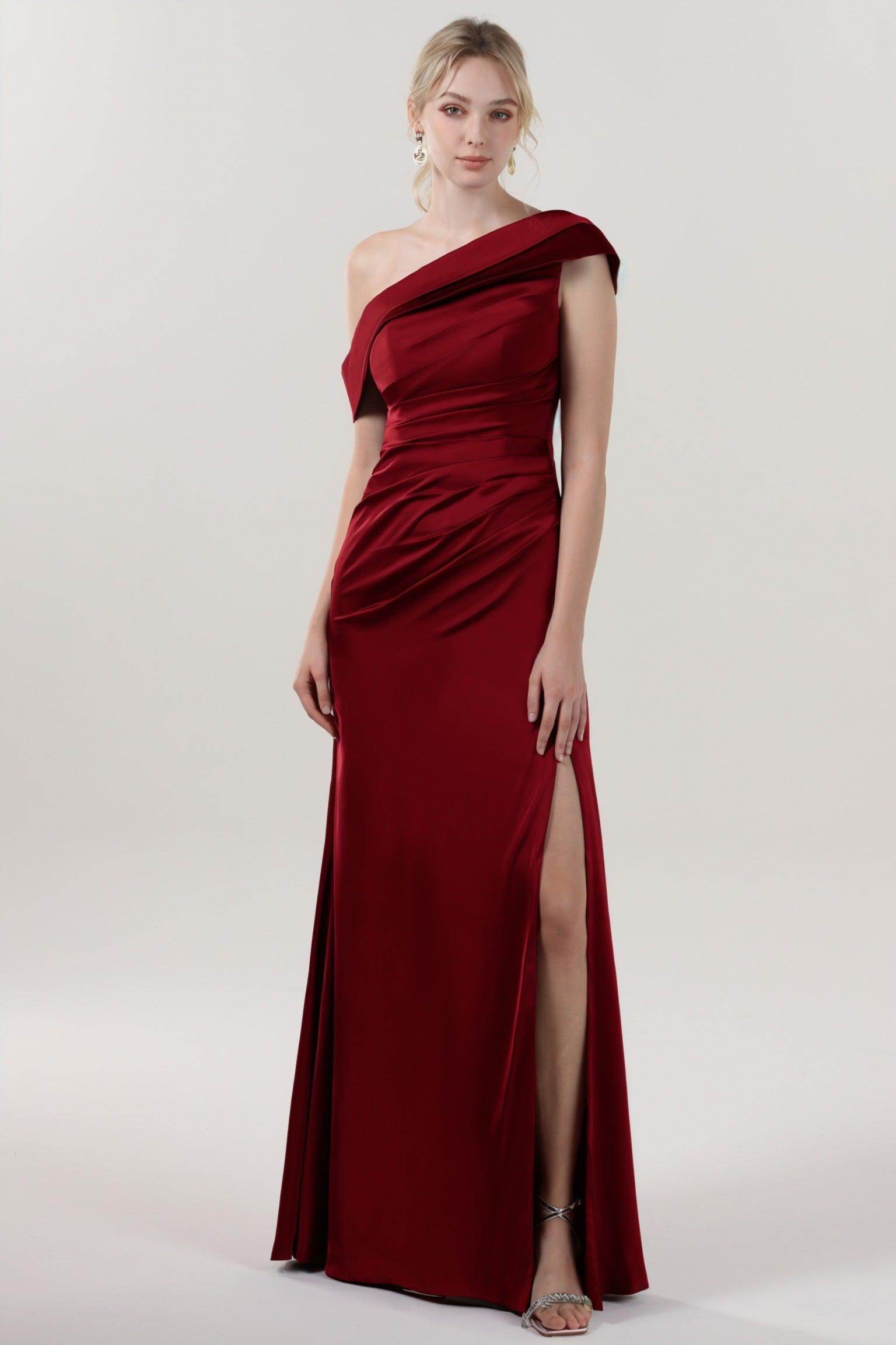 Sheath-Column Maxi Luxe Satin Bridesmaid Dress CS0609BM - COCOMELODY