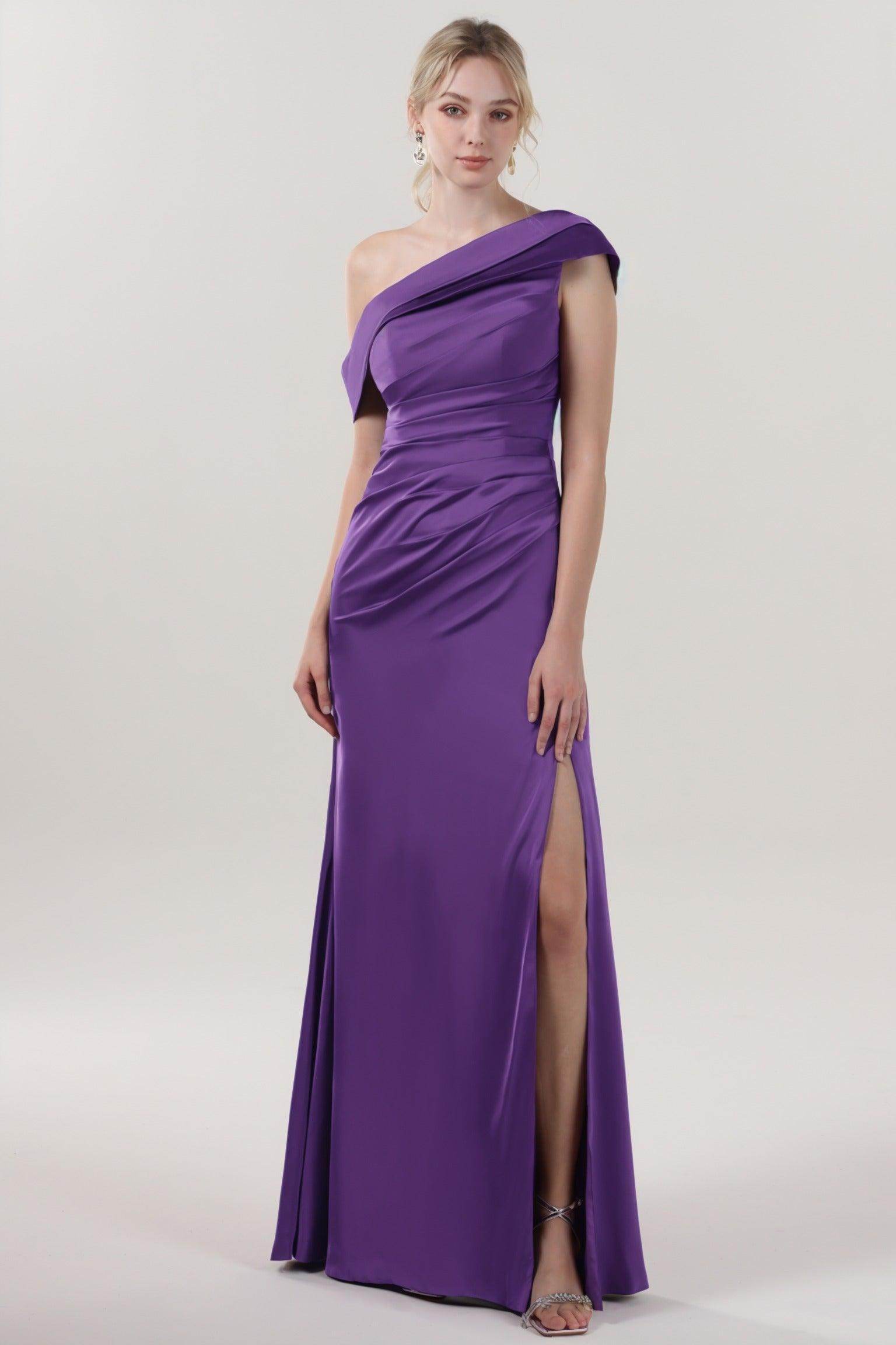 Sheath-Column Maxi Luxe Satin Bridesmaid Dress CS0609BM - COCOMELODY