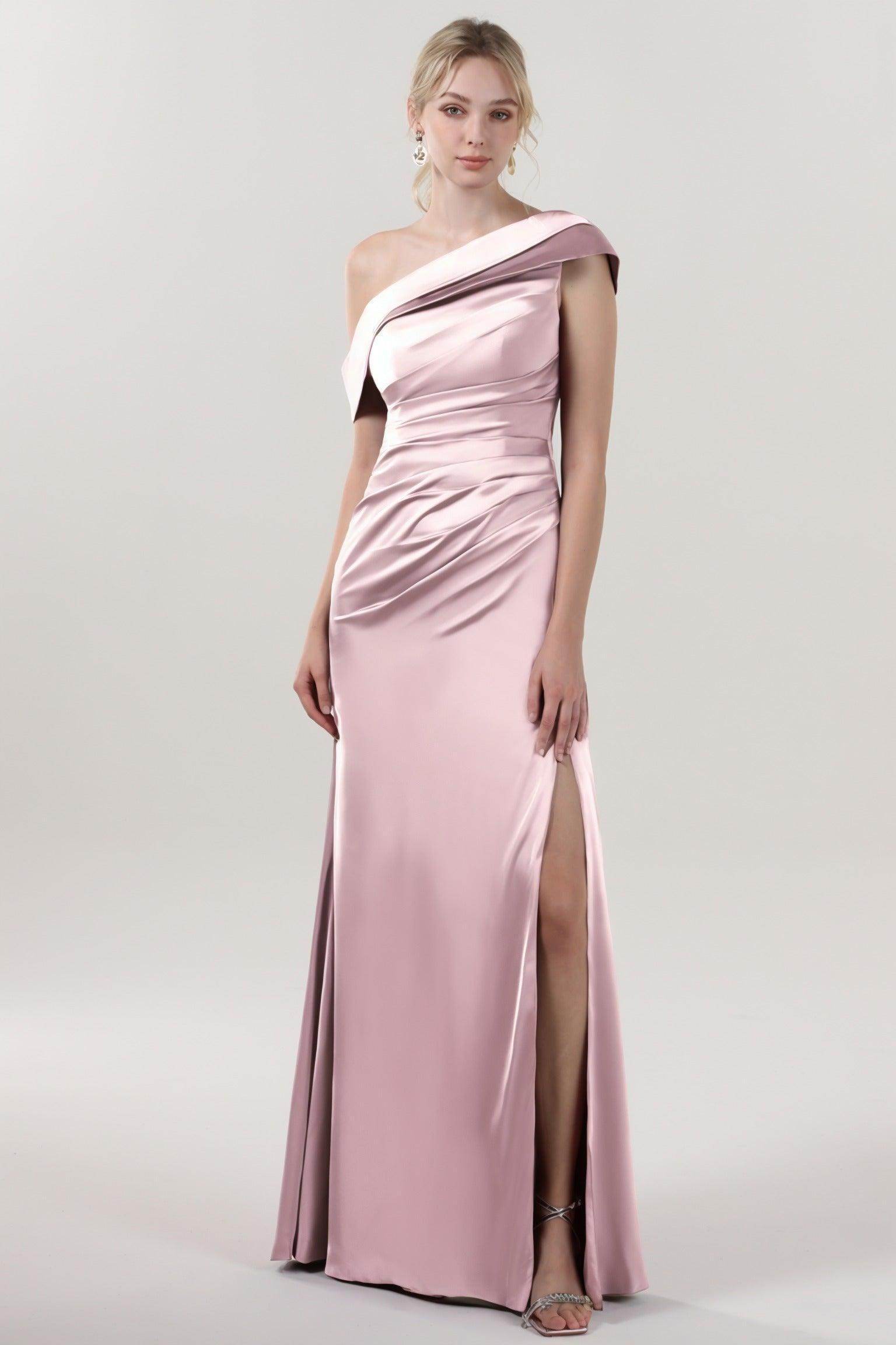 Sheath-Column Maxi Luxe Satin Bridesmaid Dress CS0609BM - COCOMELODY