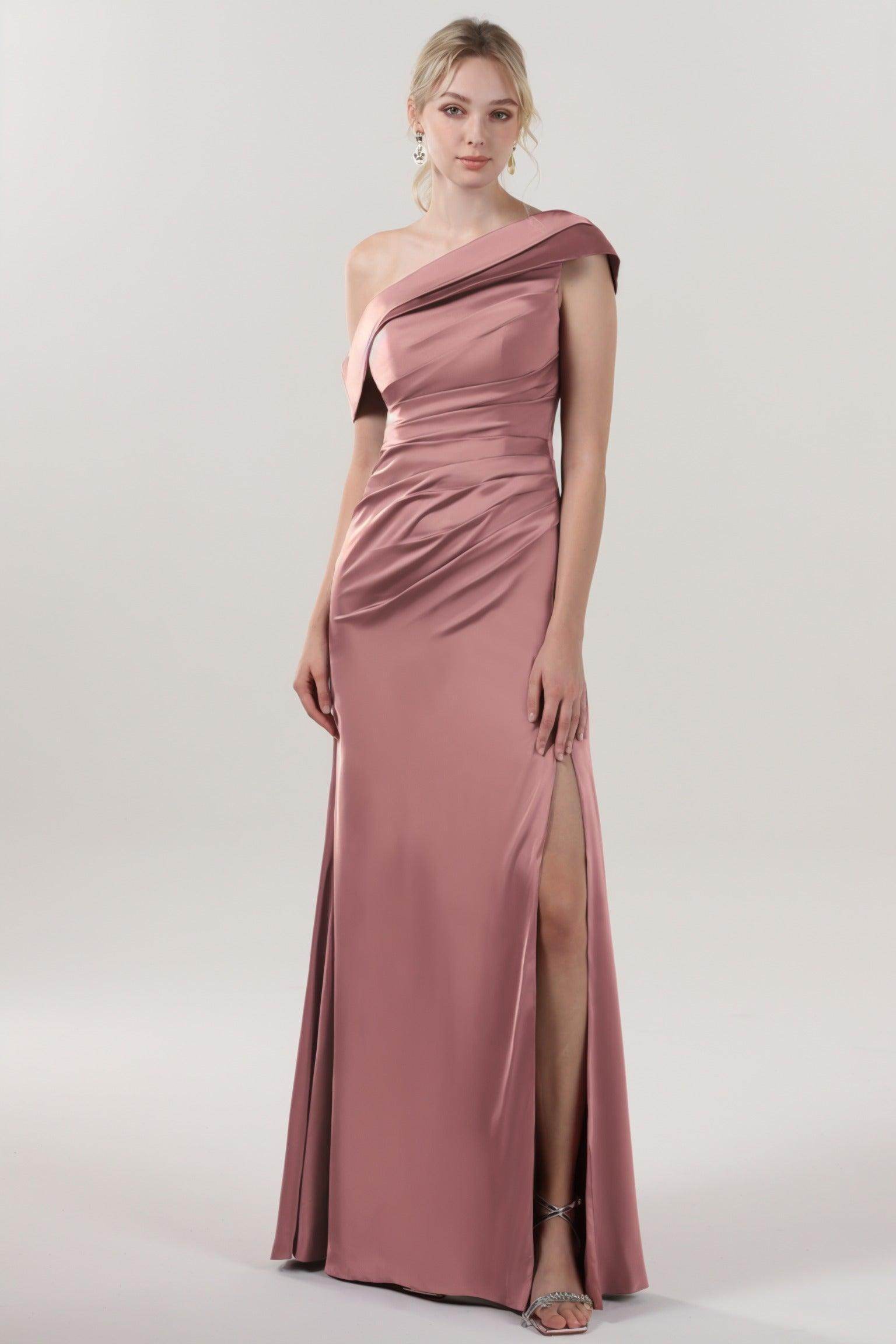 Sheath-Column Maxi Luxe Satin Bridesmaid Dress CS0609BM - COCOMELODY