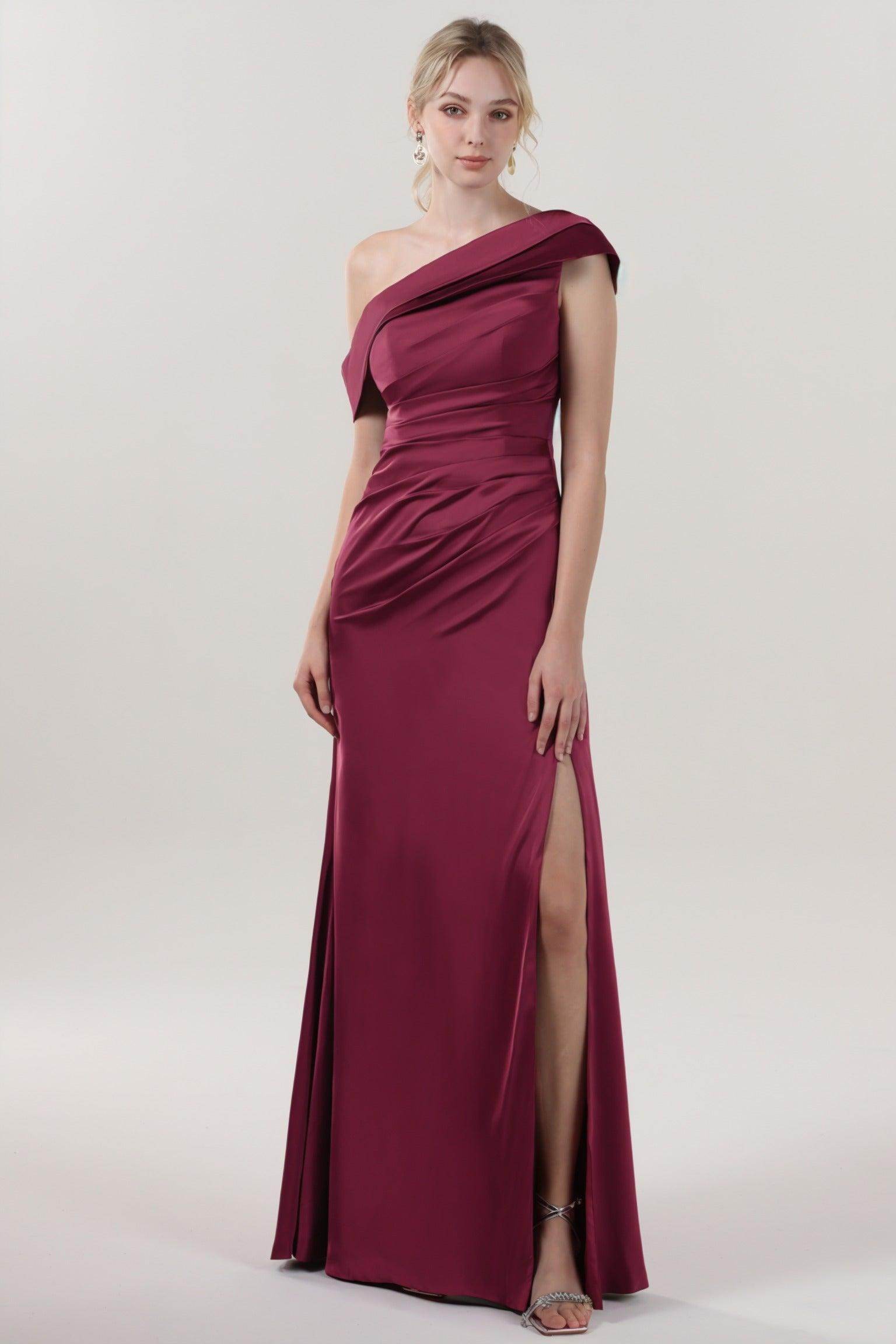Sheath-Column Maxi Luxe Satin Bridesmaid Dress CS0609BM - COCOMELODY