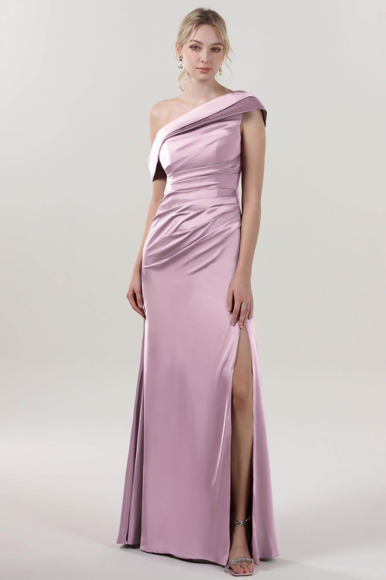 Sheath-Column Maxi Luxe Satin Bridesmaid Dress CS0609BM - COCOMELODY