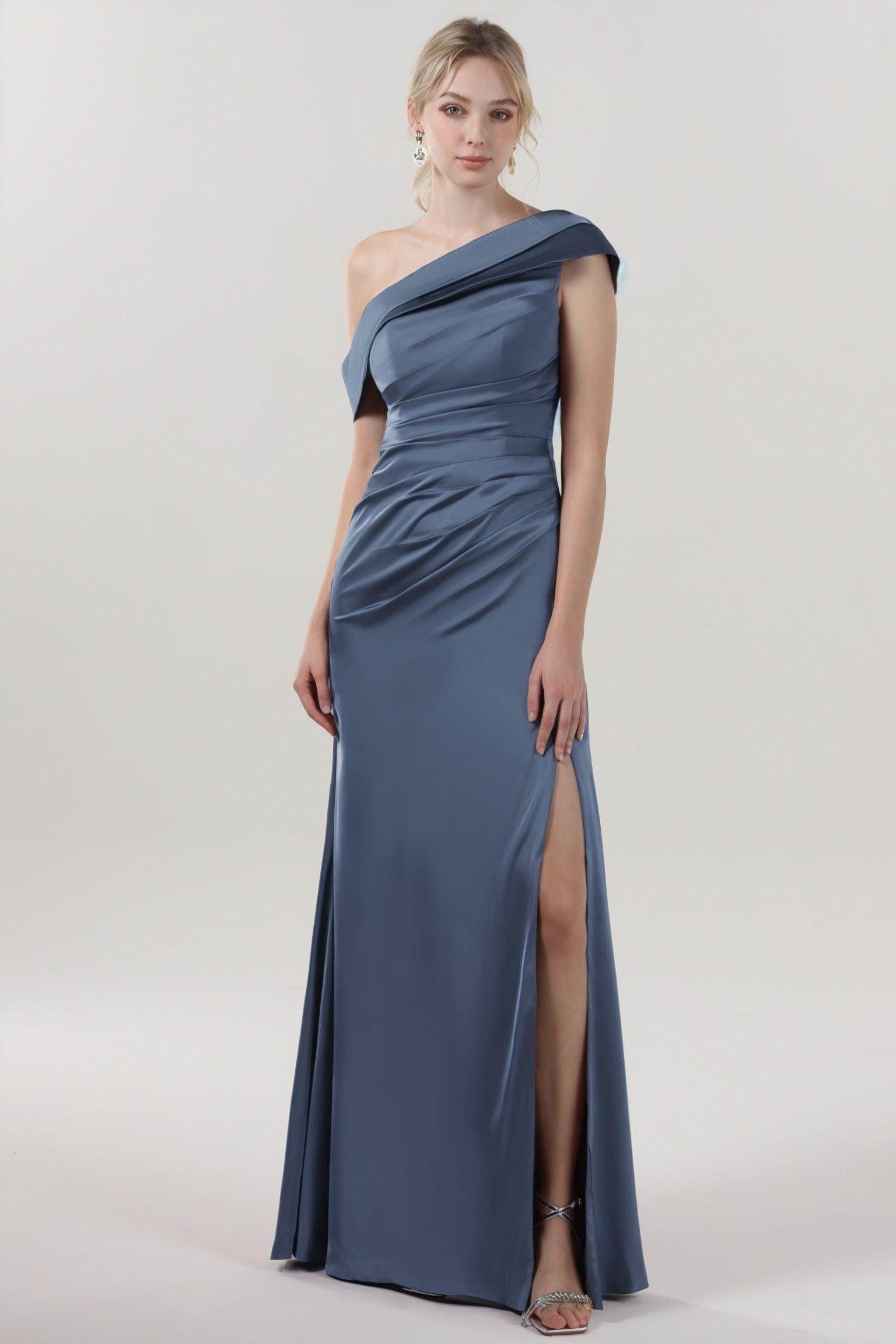 Sheath-Column Maxi Luxe Satin Bridesmaid Dress CS0609BM - COCOMELODY