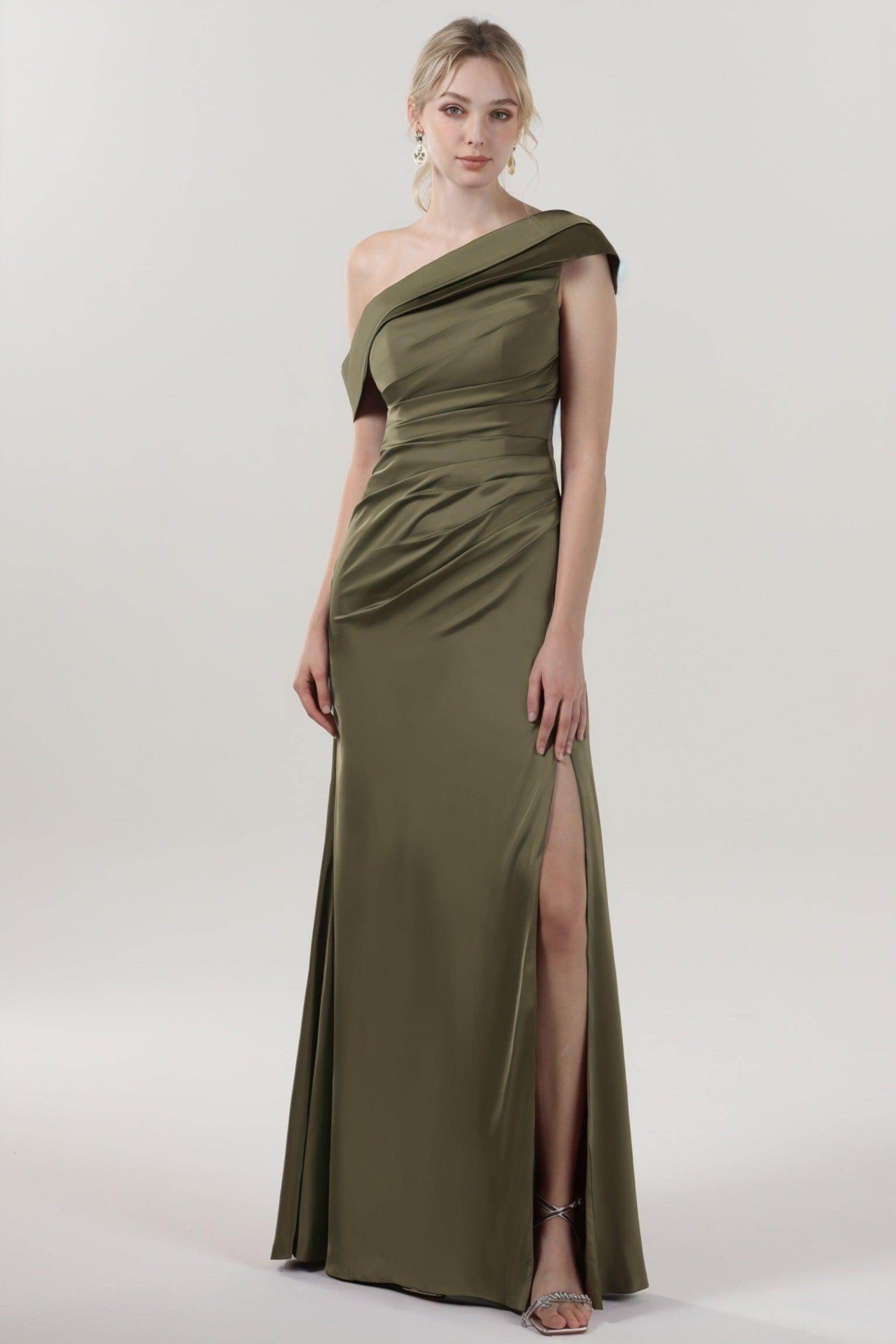 Sheath-Column Maxi Luxe Satin Bridesmaid Dress CS0609BM - COCOMELODY