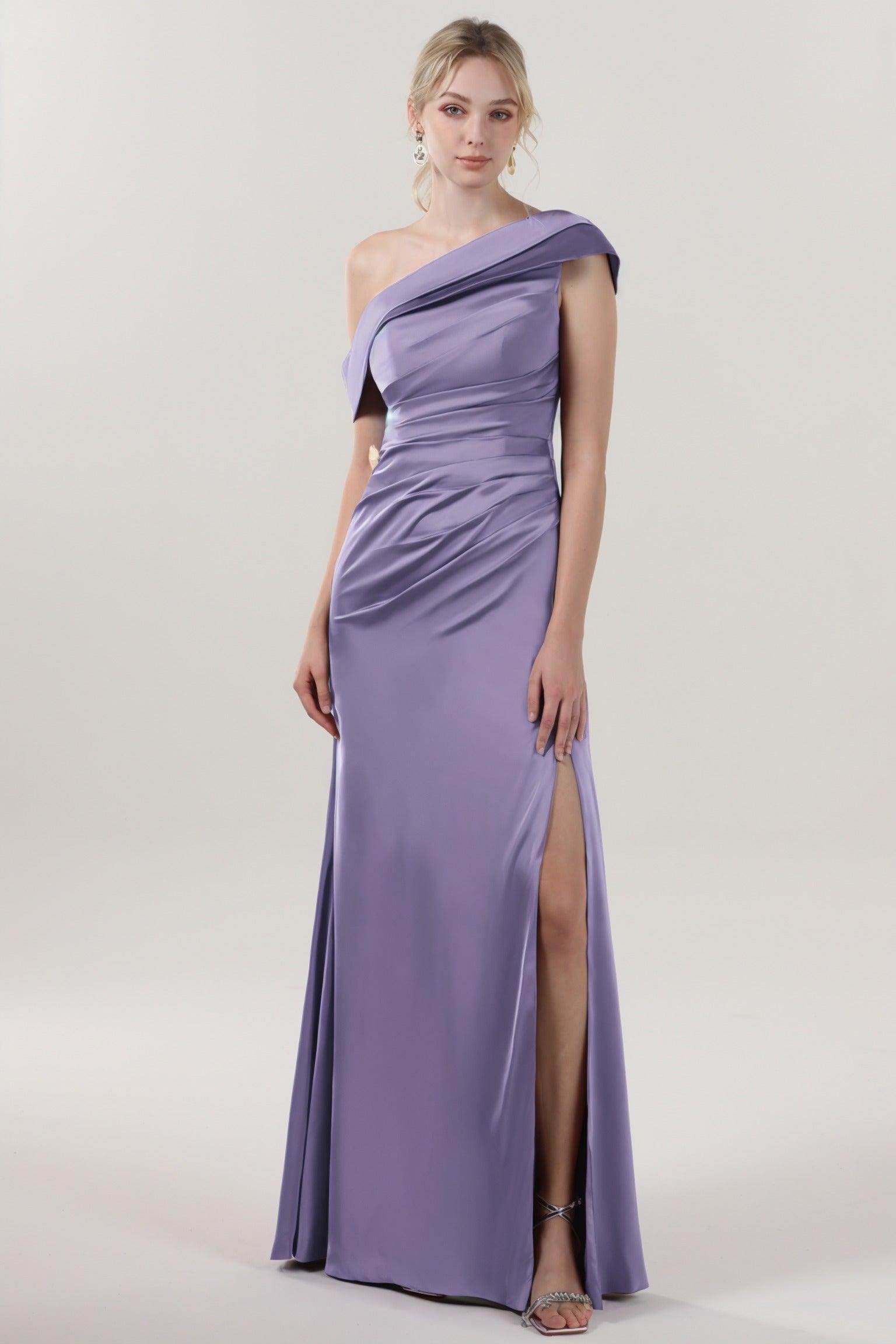 Sheath-Column Maxi Luxe Satin Bridesmaid Dress CS0609BM - COCOMELODY