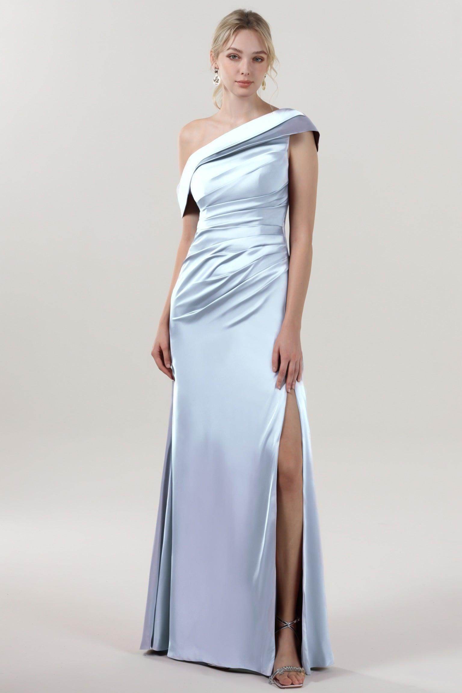 Sheath-Column Maxi Luxe Satin Bridesmaid Dress CS0609BM - COCOMELODY