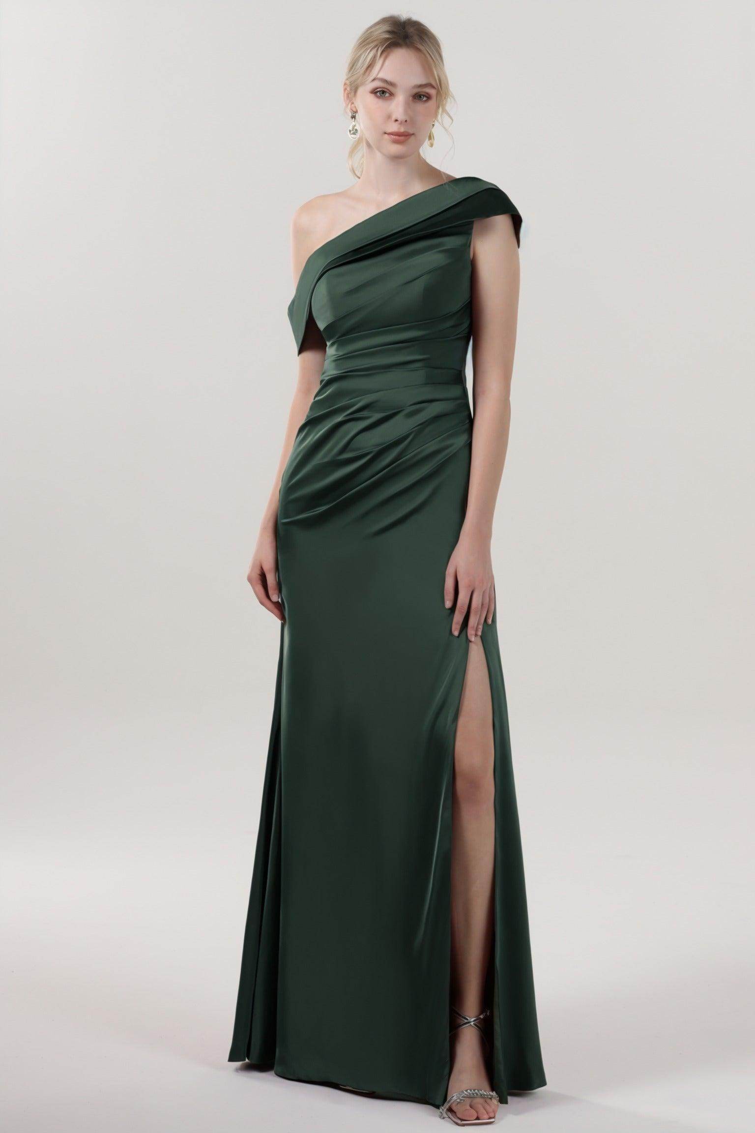 Sheath-Column Maxi Luxe Satin Bridesmaid Dress CS0609BM - COCOMELODY