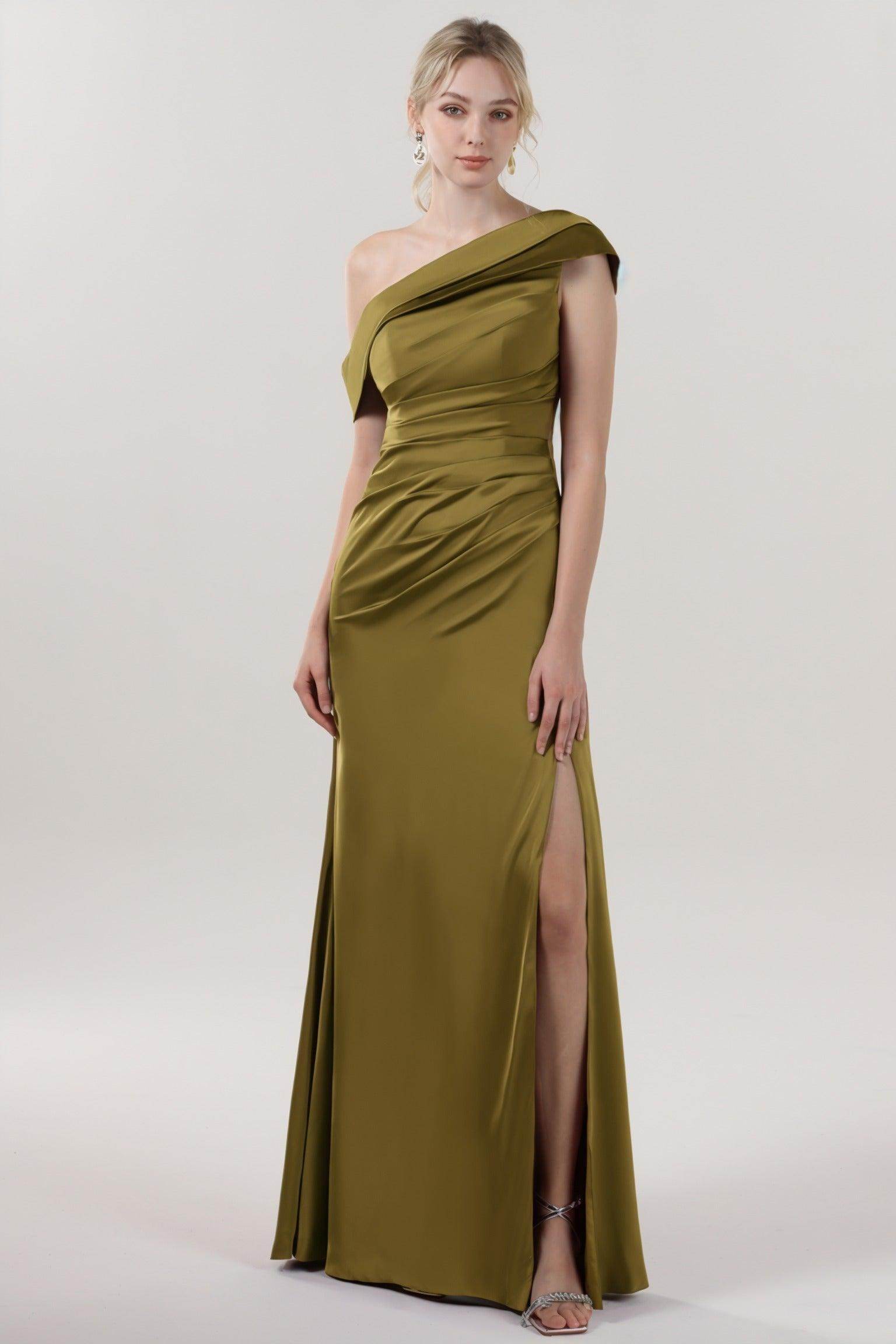 Sheath-Column Maxi Luxe Satin Bridesmaid Dress CS0609BM - COCOMELODY