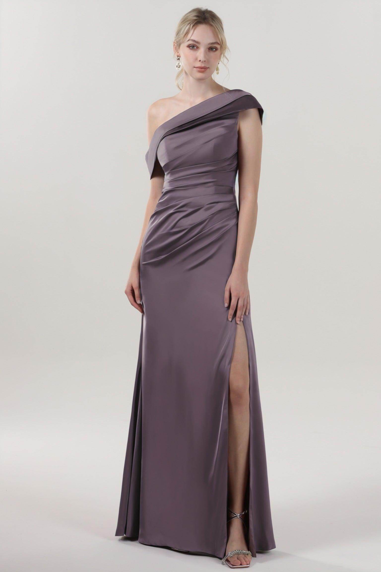 Sheath-Column Maxi Luxe Satin Bridesmaid Dress CS0609BM - COCOMELODY